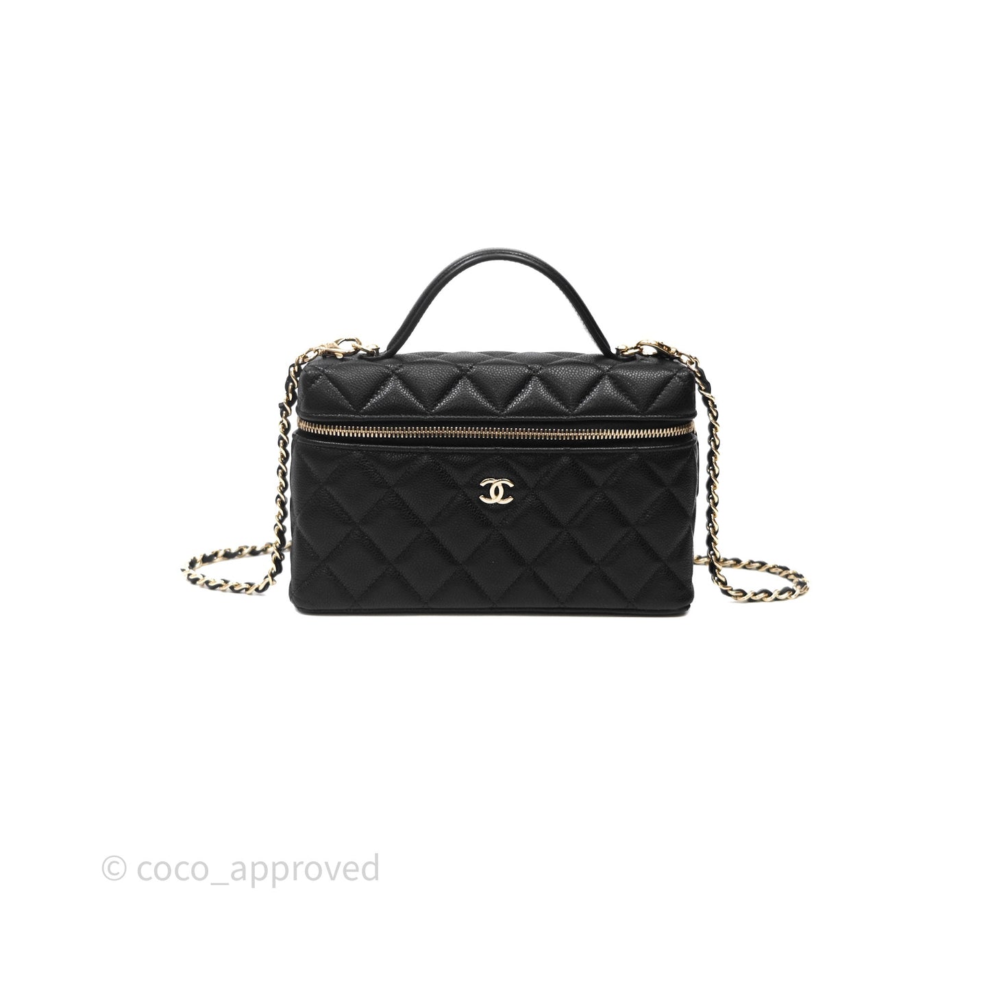 Chanel Top Handle Vanity with Chain Black Caviar Gold Hardware