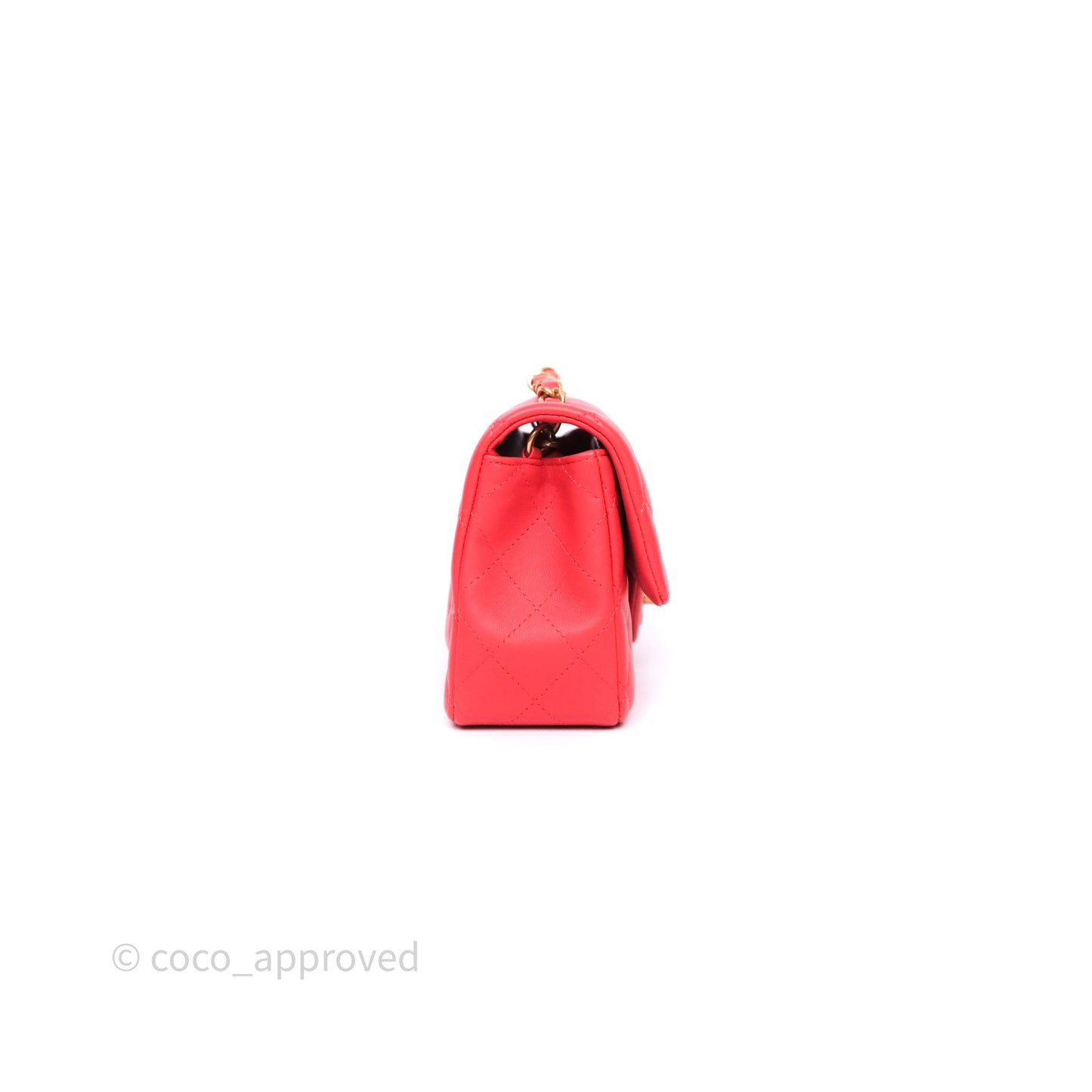 Chanel Mini Rectangular Quilted Red Lambskin Aged Gold Hardware