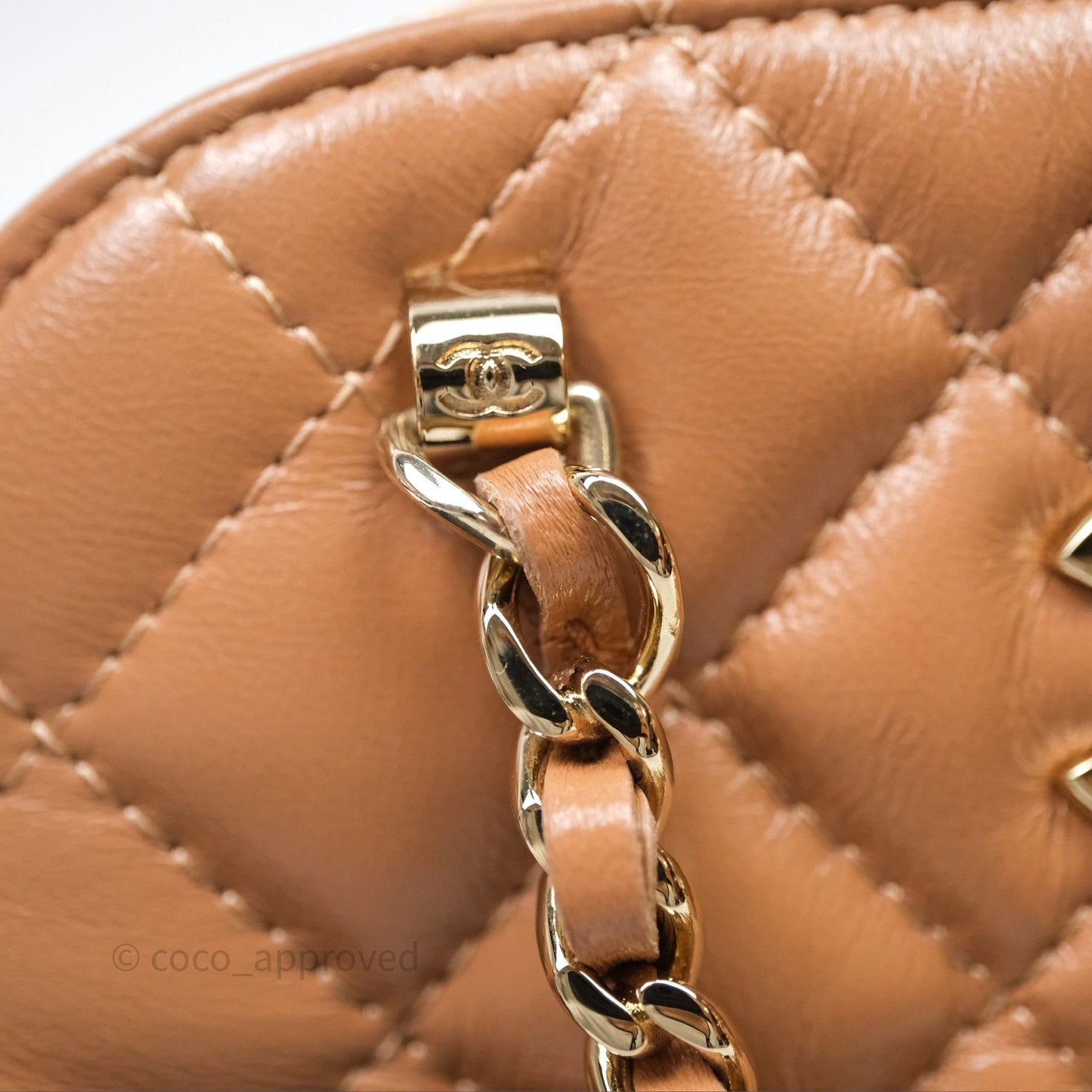 Chanel Mini Handle Clutch with Chain Beige Lambskin Gold Hardware
