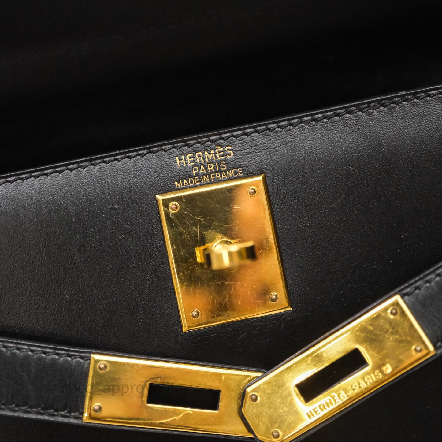 Hermès Vintage Kelly 28 Sellier Black Noir 89 Box Leather Gold Hardware