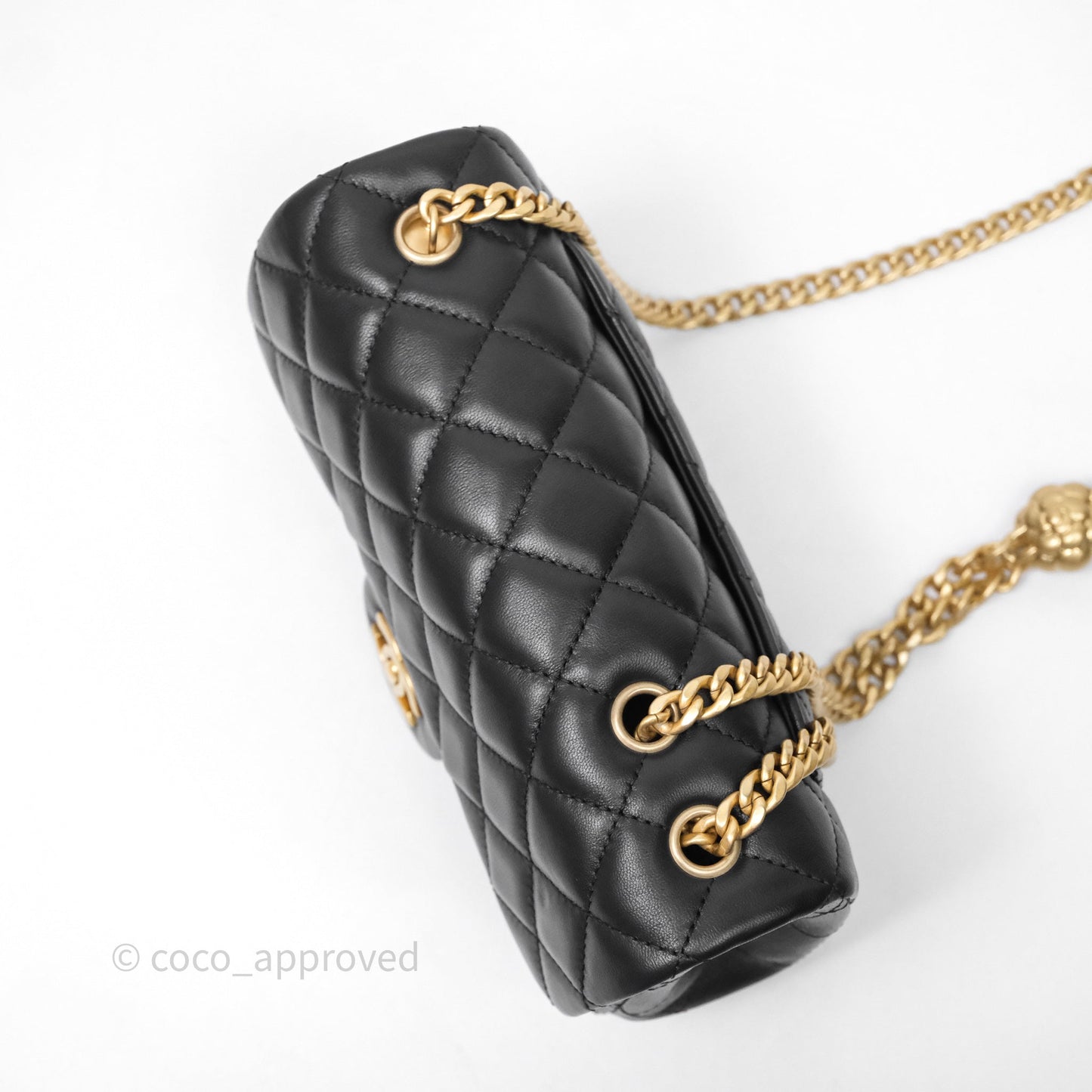 Chanel Mini Rectangular Flap with Camellia Adjustable Chain Black Lambskin Aged Gold Hardware