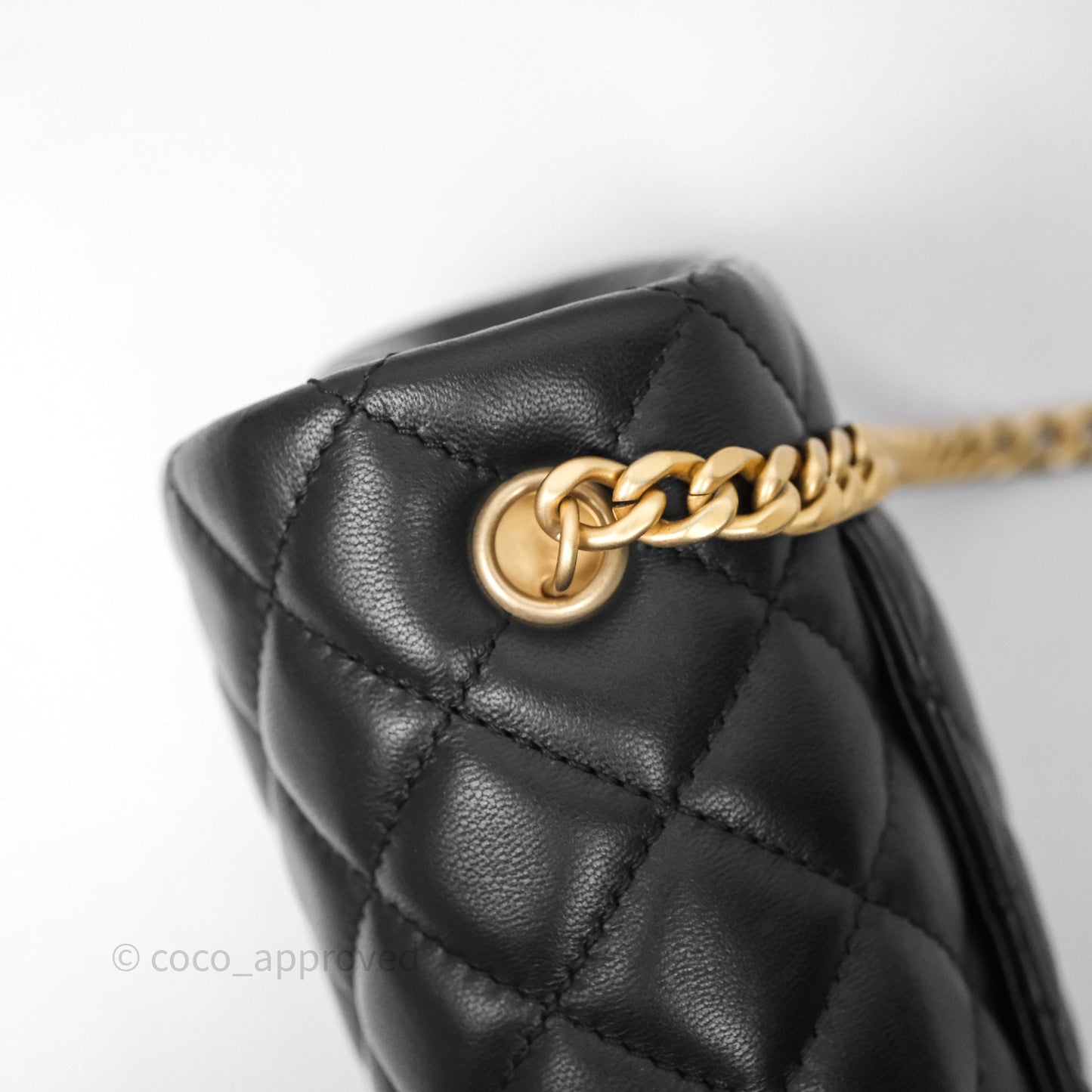 Chanel Mini Rectangular Flap with Camellia Adjustable Chain Black Lambskin Aged Gold Hardware