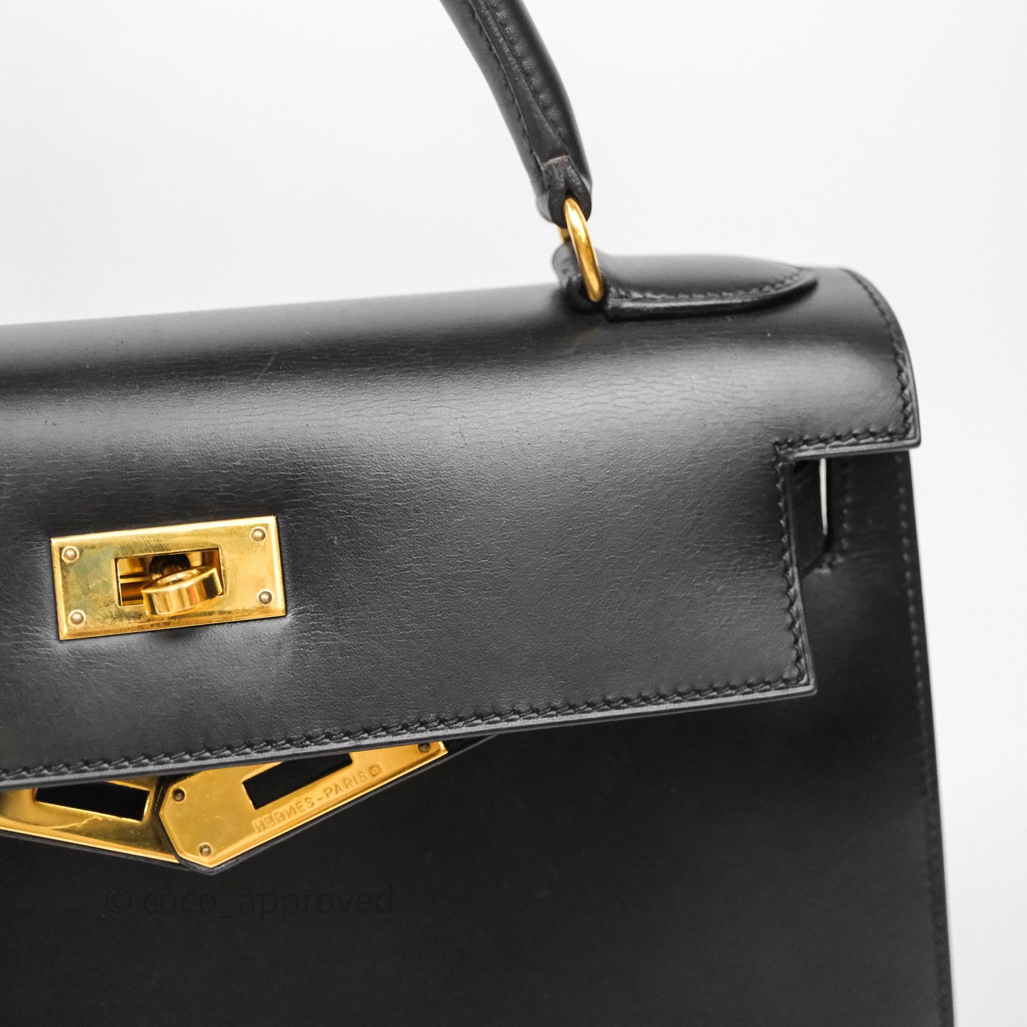 Hermès Vintage Kelly 28 Sellier Black Noir 89 Box Leather Gold Hardware