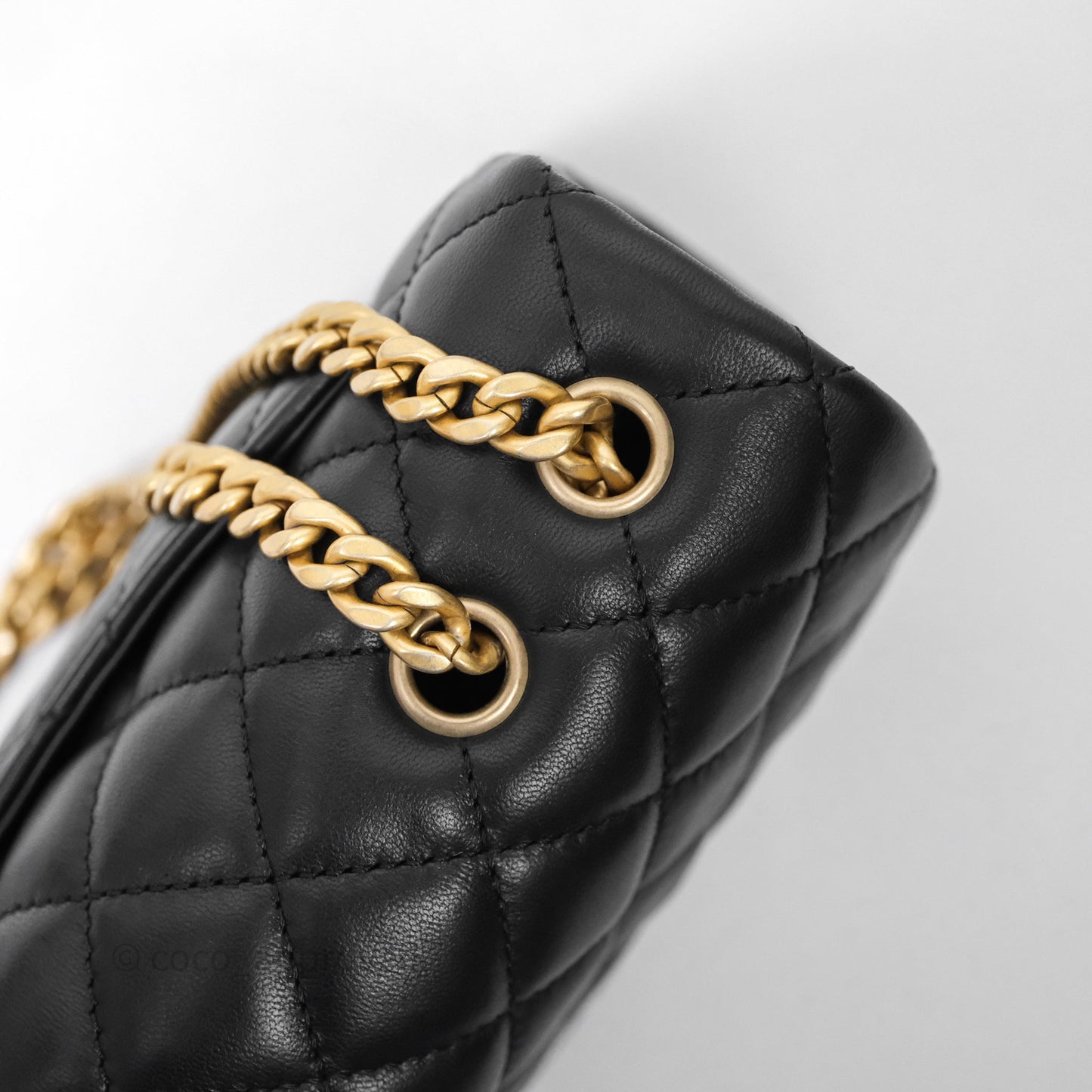 Chanel Mini Rectangular Flap with Camellia Adjustable Chain Black Lambskin Aged Gold Hardware