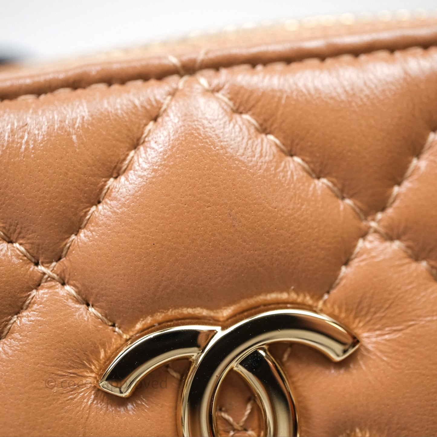 Chanel Mini Handle Clutch with Chain Beige Lambskin Gold Hardware