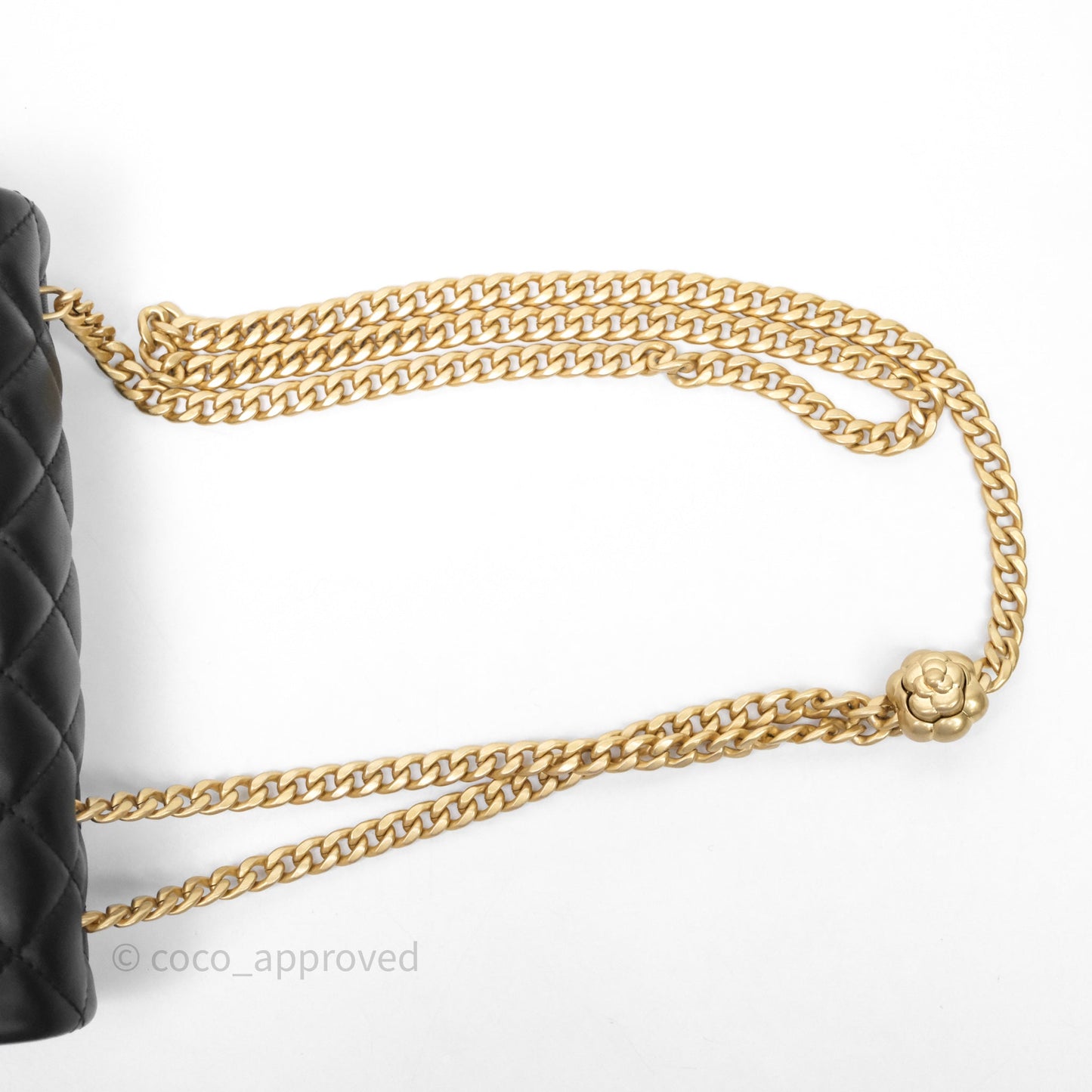 Chanel Mini Rectangular Flap with Camellia Adjustable Chain Black Lambskin Aged Gold Hardware