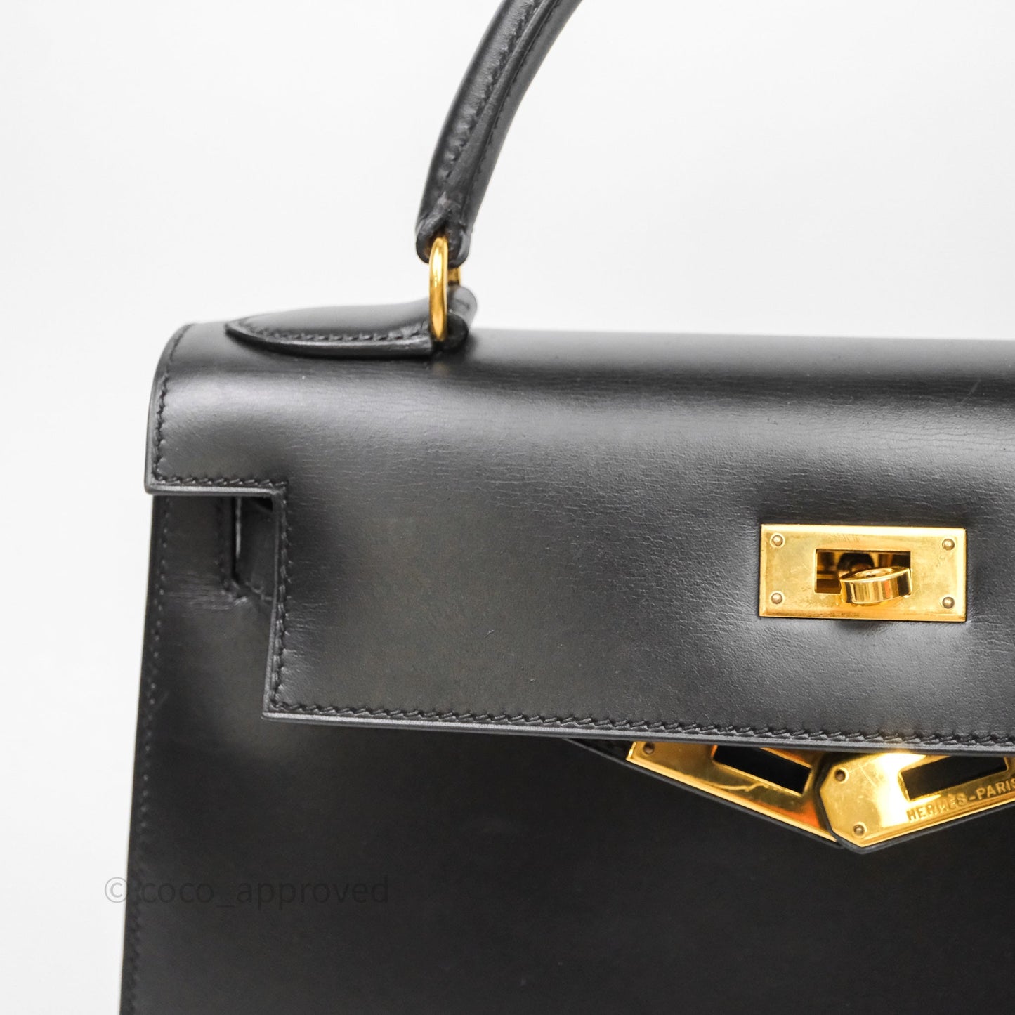 Hermès Vintage Kelly 28 Sellier Black Noir 89 Box Leather Gold Hardware