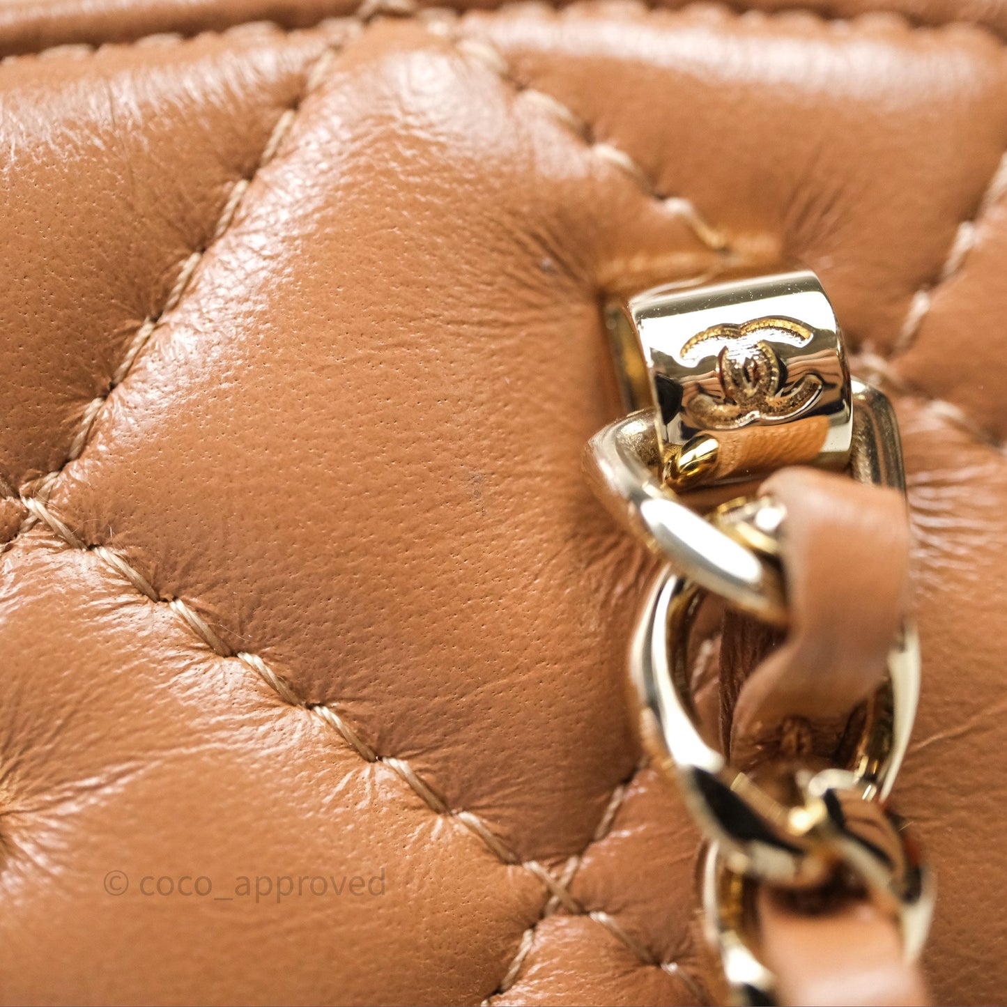 Chanel Mini Handle Clutch with Chain Beige Lambskin Gold Hardware