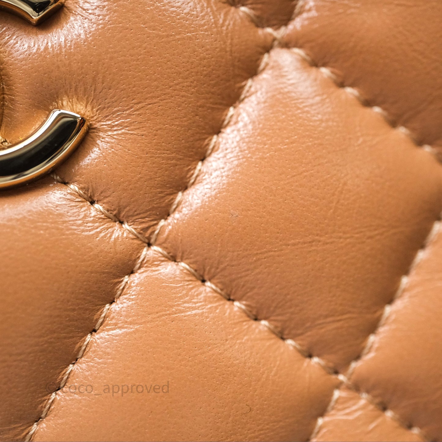 Chanel Mini Handle Clutch with Chain Beige Lambskin Gold Hardware