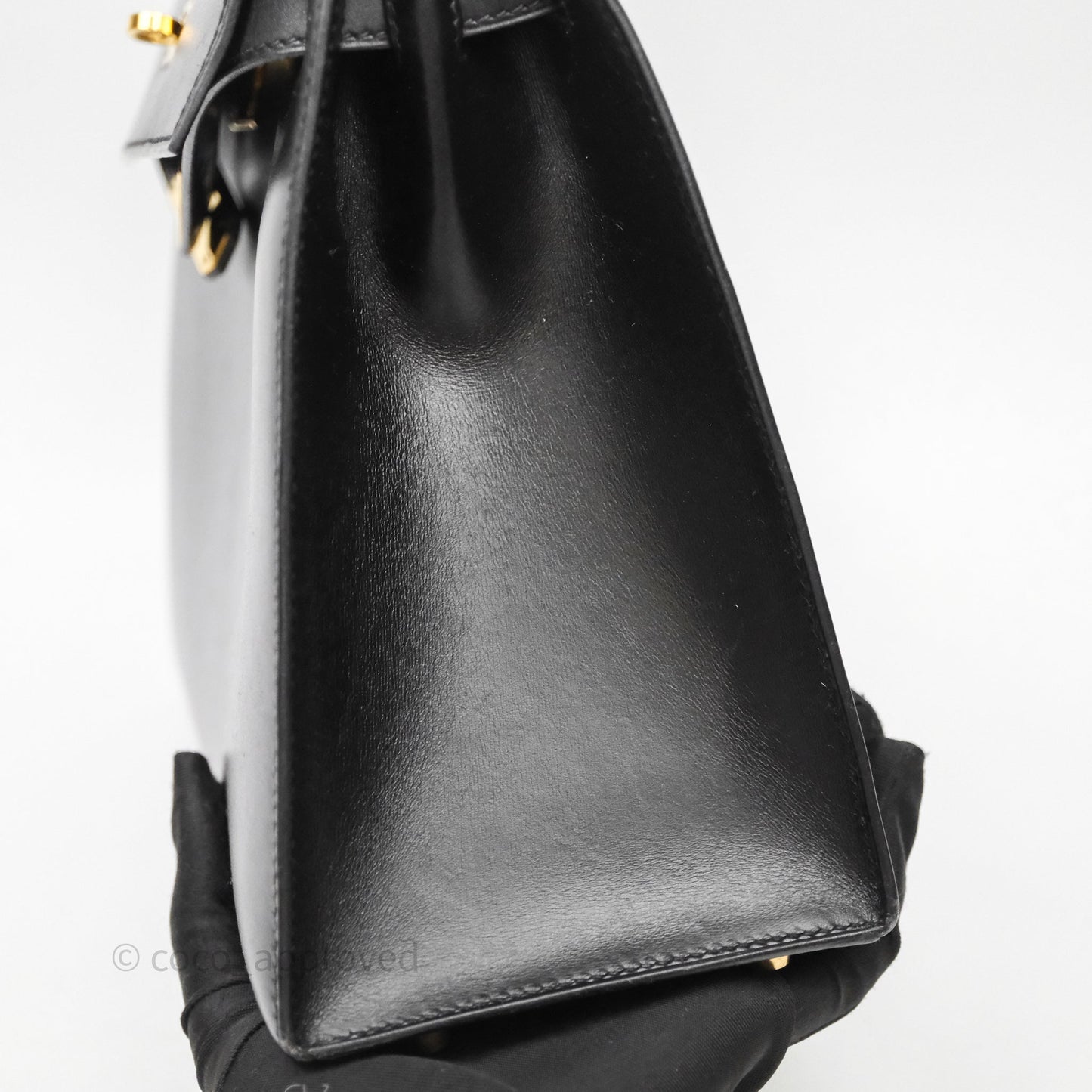 Hermès Vintage Kelly 28 Sellier Black Noir 89 Box Leather Gold Hardware
