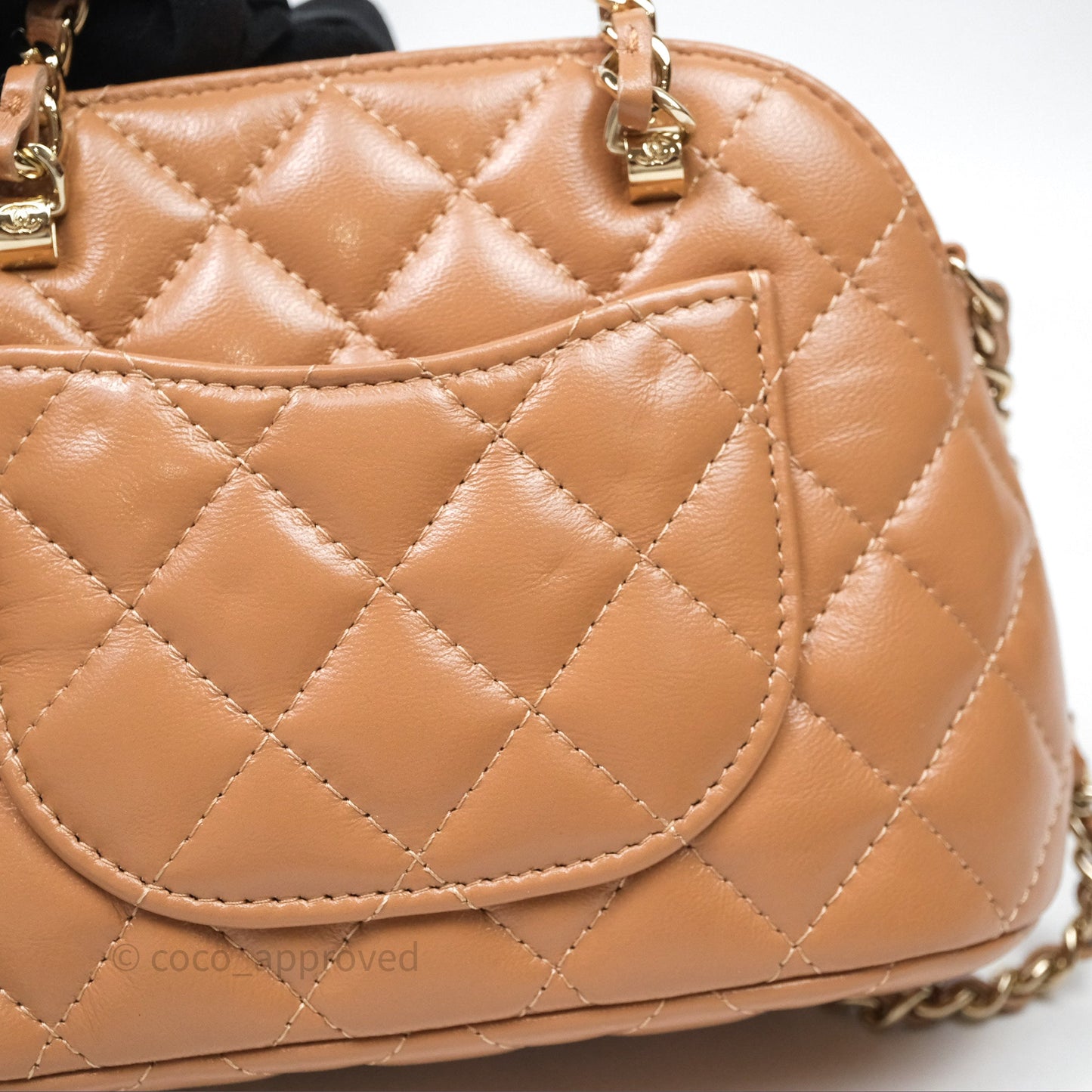 Chanel Mini Handle Clutch with Chain Beige Lambskin Gold Hardware
