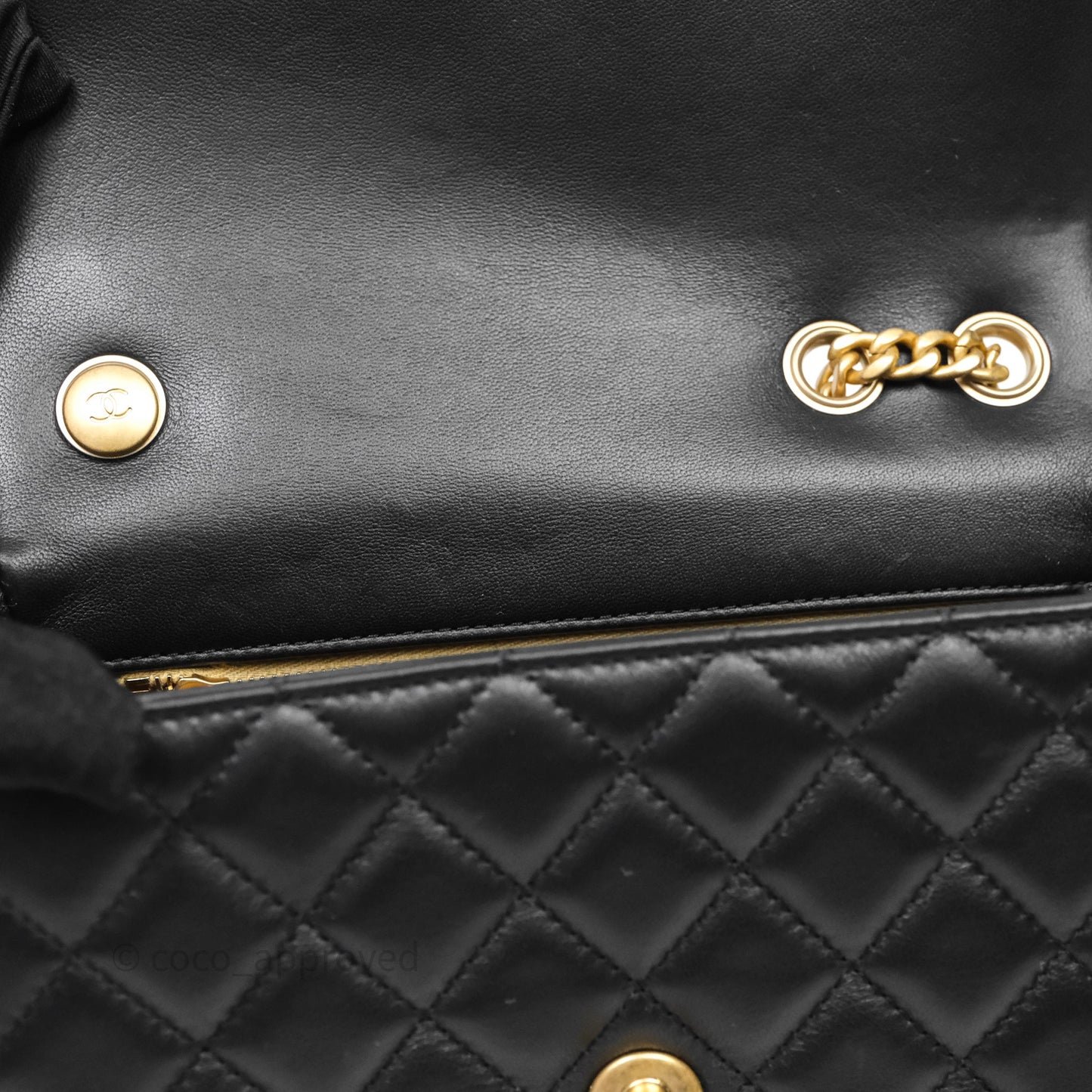 Chanel Mini Rectangular Flap with Camellia Adjustable Chain Black Lambskin Aged Gold Hardware