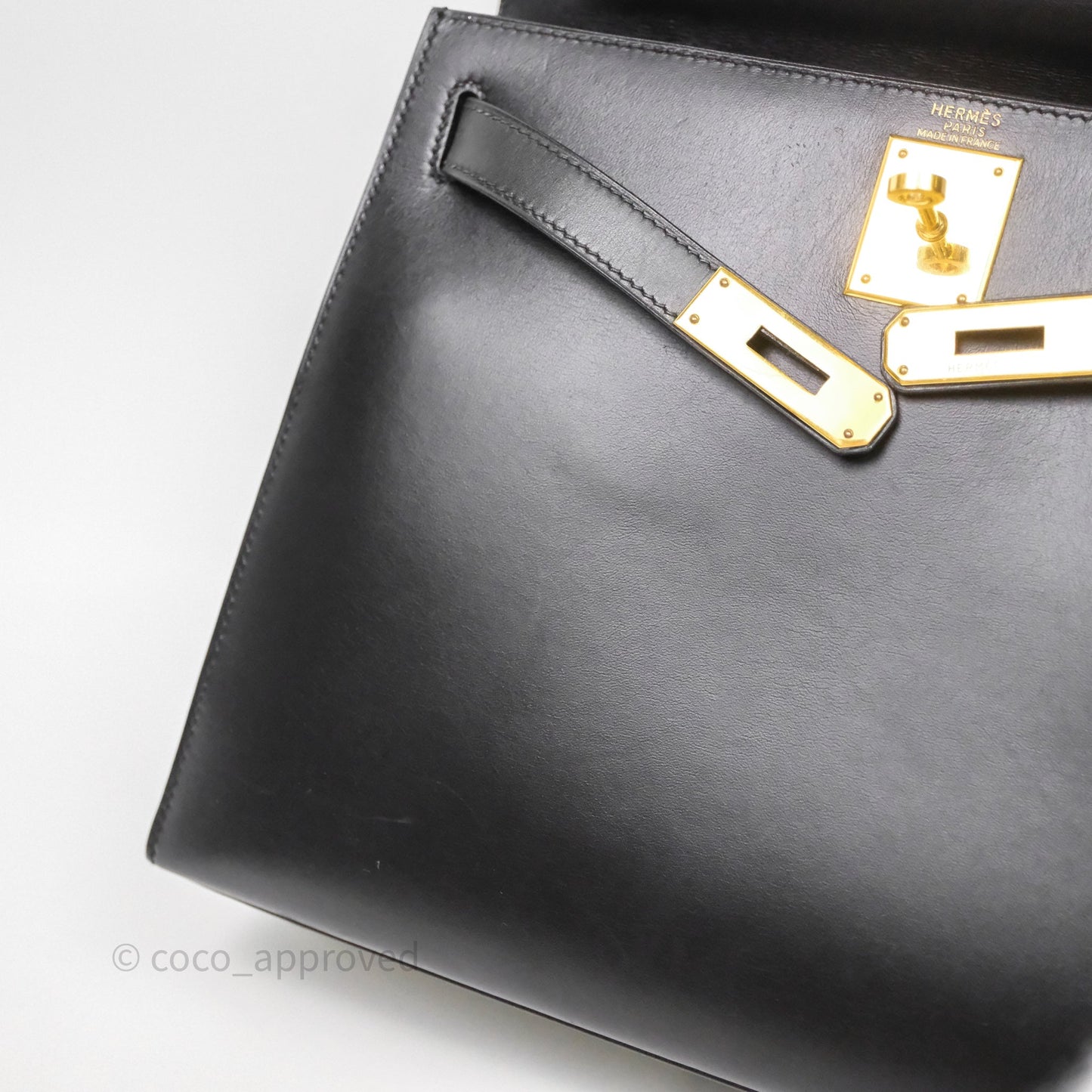 Hermès Vintage Kelly 28 Sellier Black Noir 89 Box Leather Gold Hardware