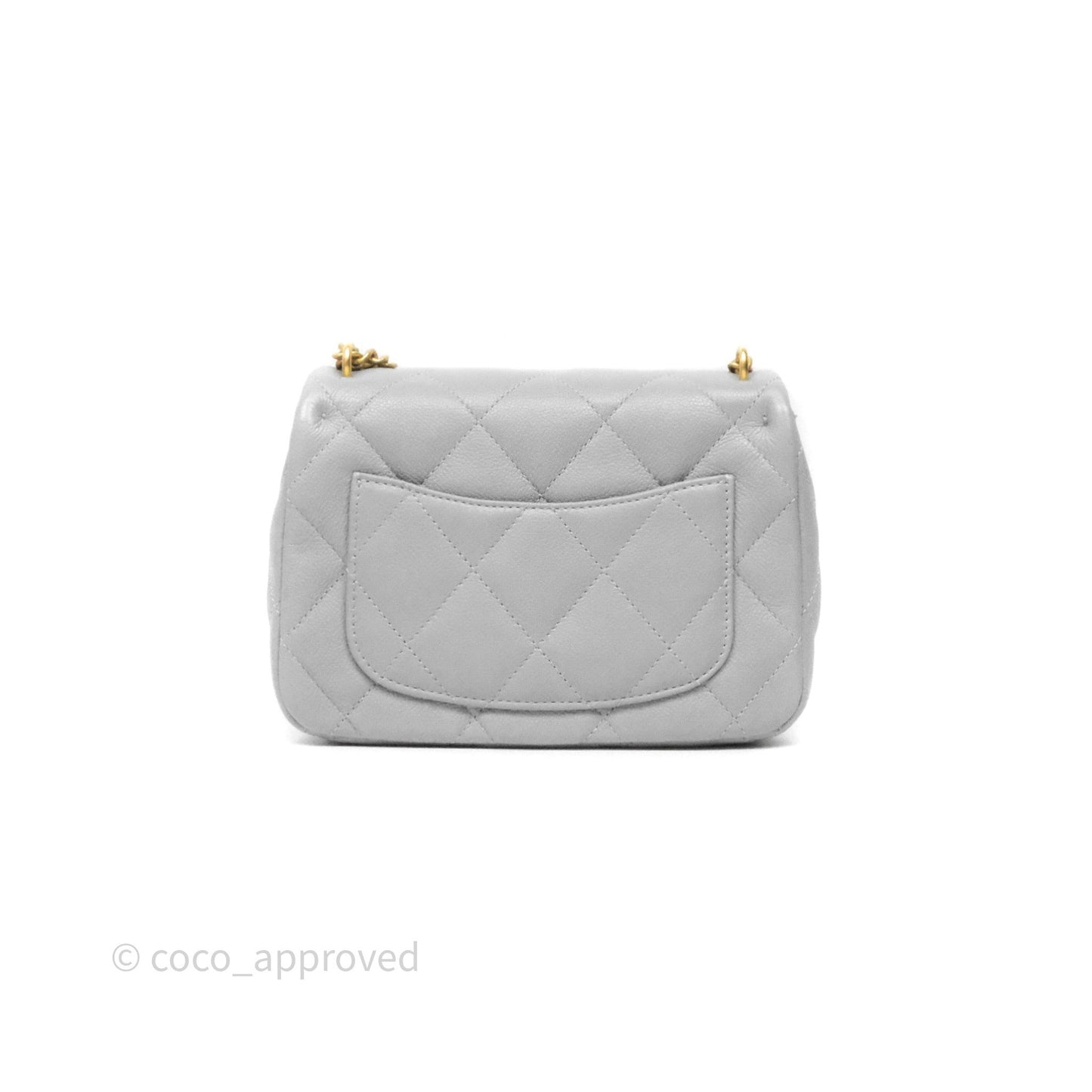 Chanel Mini Flap Bag Heart Adjustable Chain Grey Caviar Aged Gold Hardware