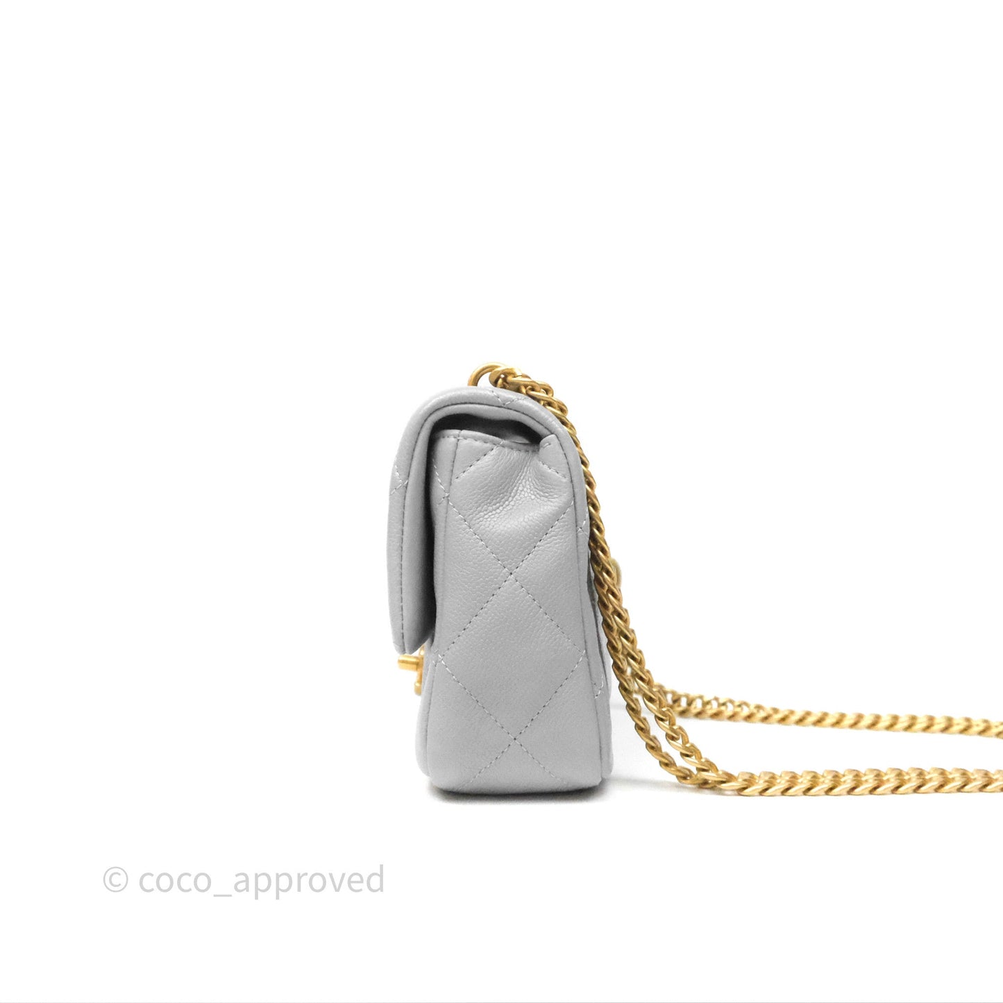 Chanel Mini Flap Bag Heart Adjustable Chain Grey Caviar Aged Gold Hardware