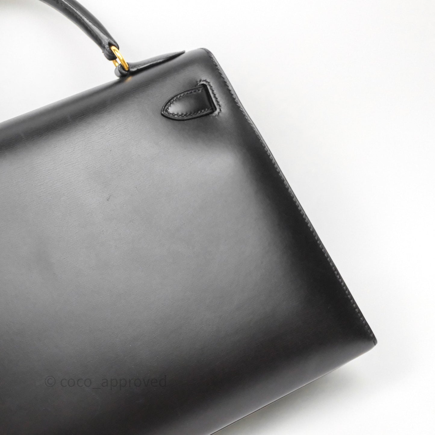 Hermès Vintage Kelly 28 Sellier Black Noir 89 Box Leather Gold Hardware