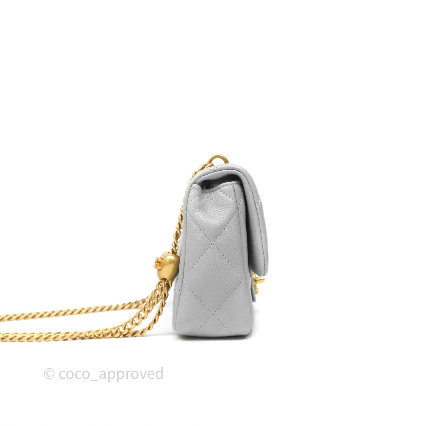 Chanel Mini Flap Bag Heart Adjustable Chain Grey Caviar Aged Gold Hardware