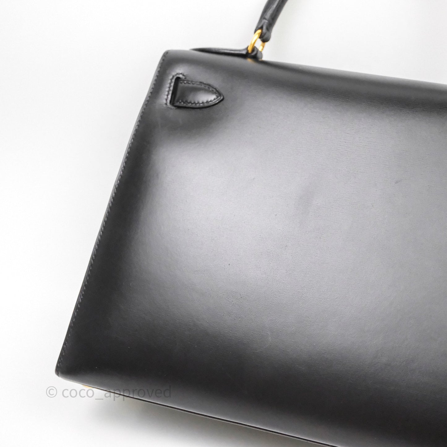 Hermès Vintage Kelly 28 Sellier Black Noir 89 Box Leather Gold Hardware