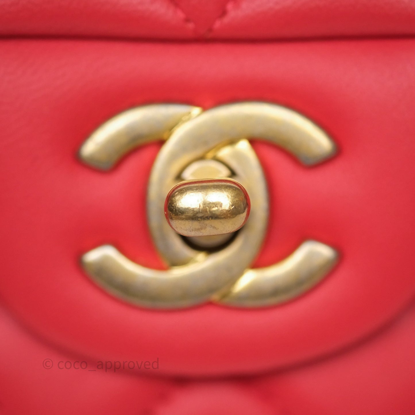 Chanel Mini Rectangular Quilted Red Lambskin Aged Gold Hardware
