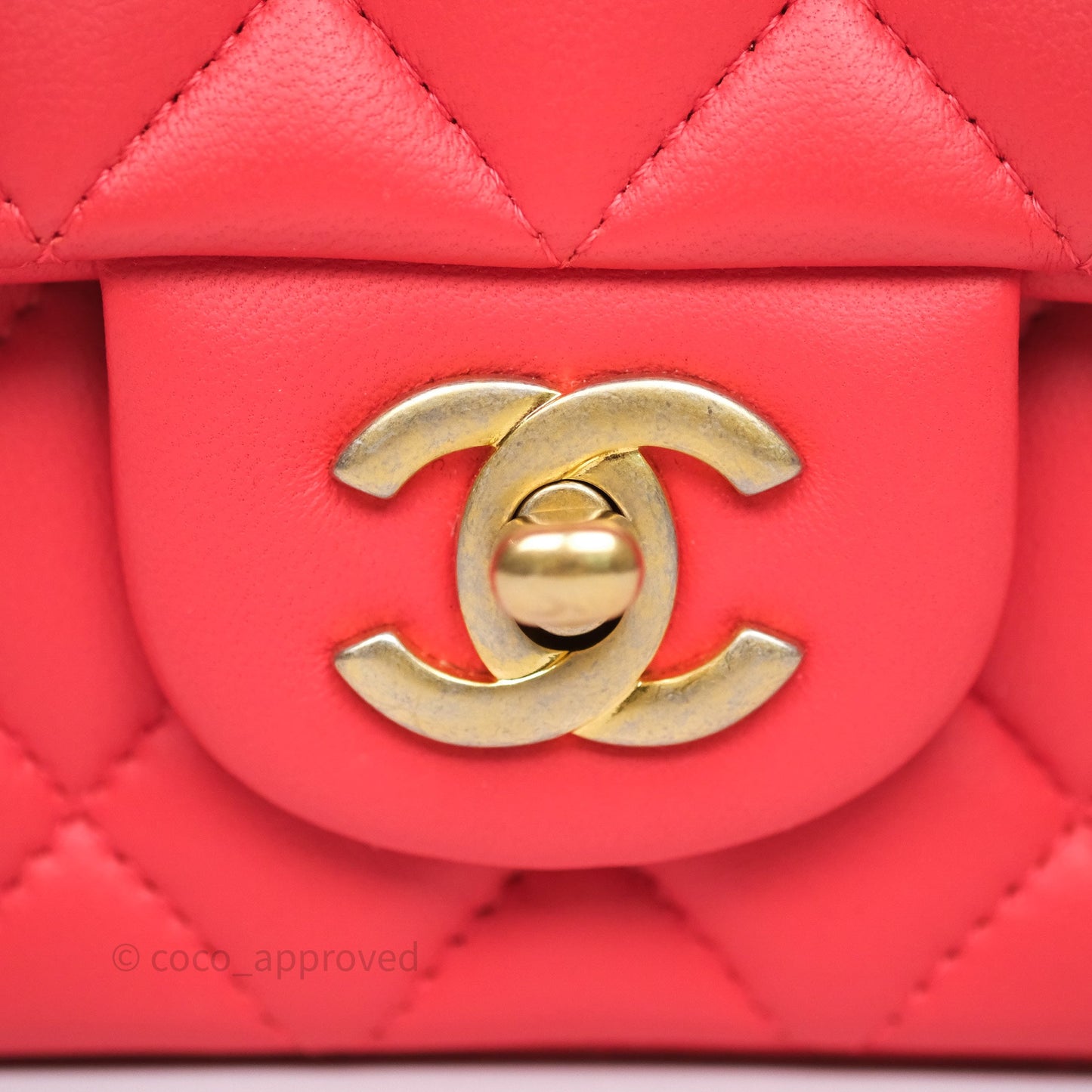 Chanel Mini Rectangular Quilted Red Lambskin Aged Gold Hardware