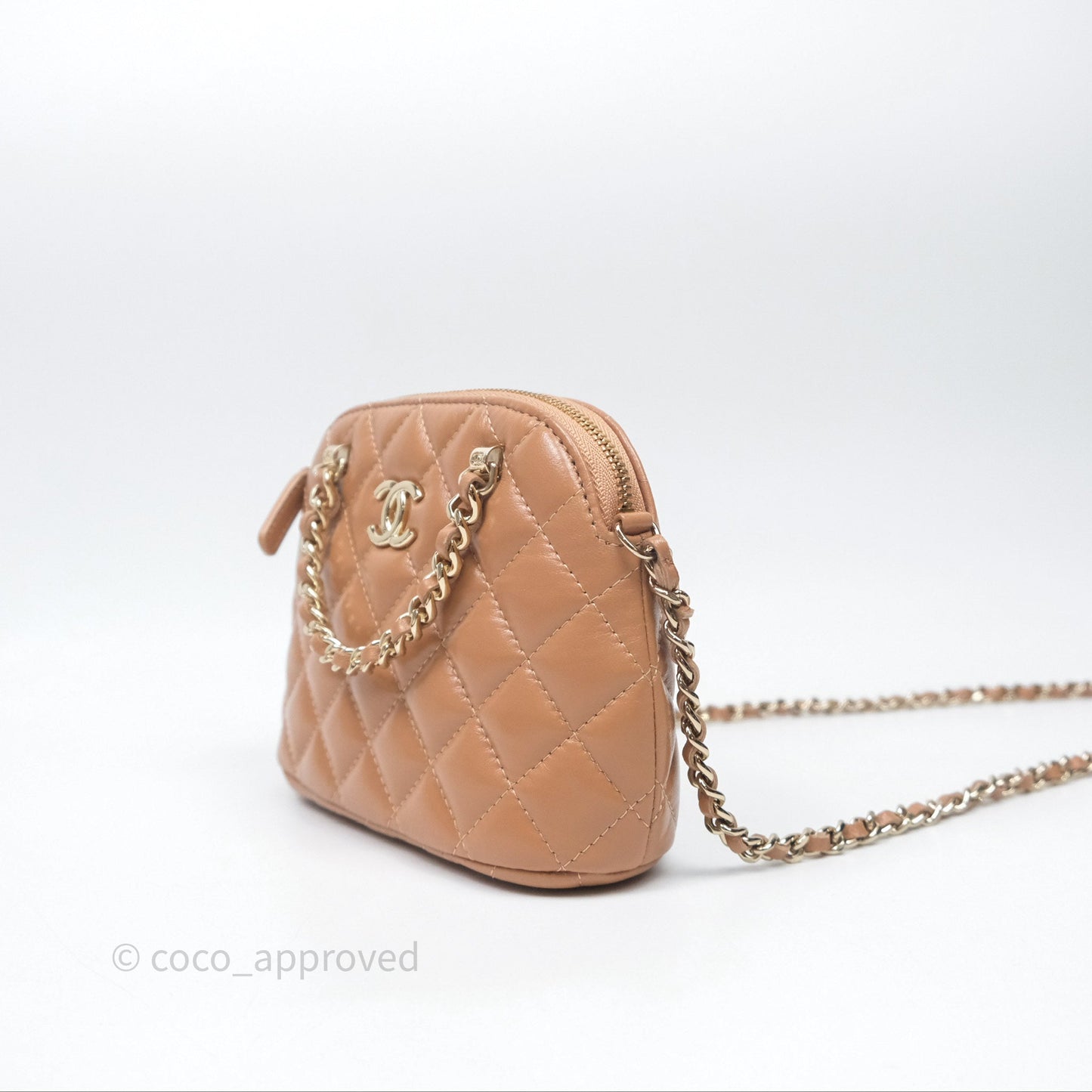 Chanel Mini Handle Clutch with Chain Beige Lambskin Gold Hardware