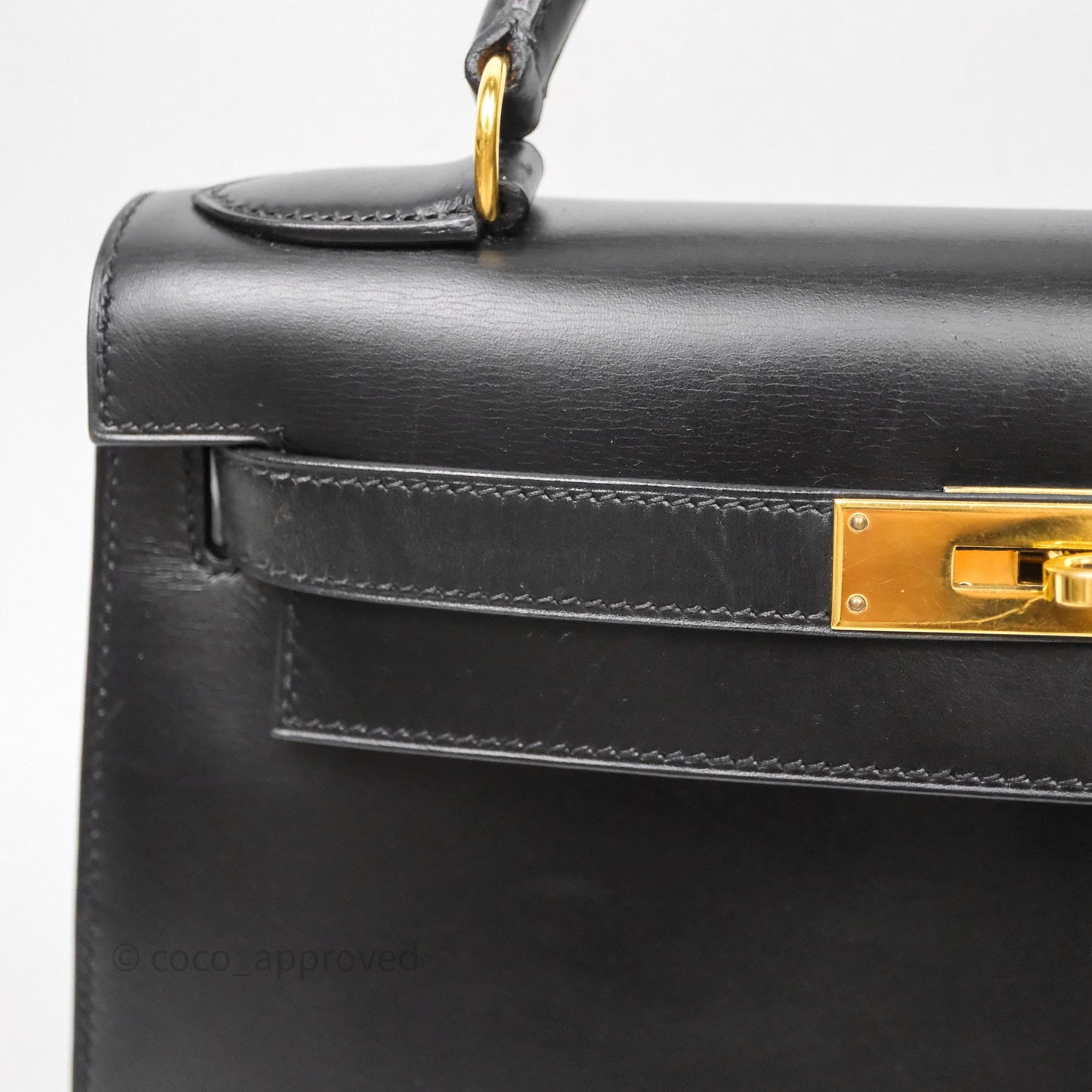 Hermès Vintage Kelly 28 Sellier Black Noir 89 Box Leather Gold Hardware