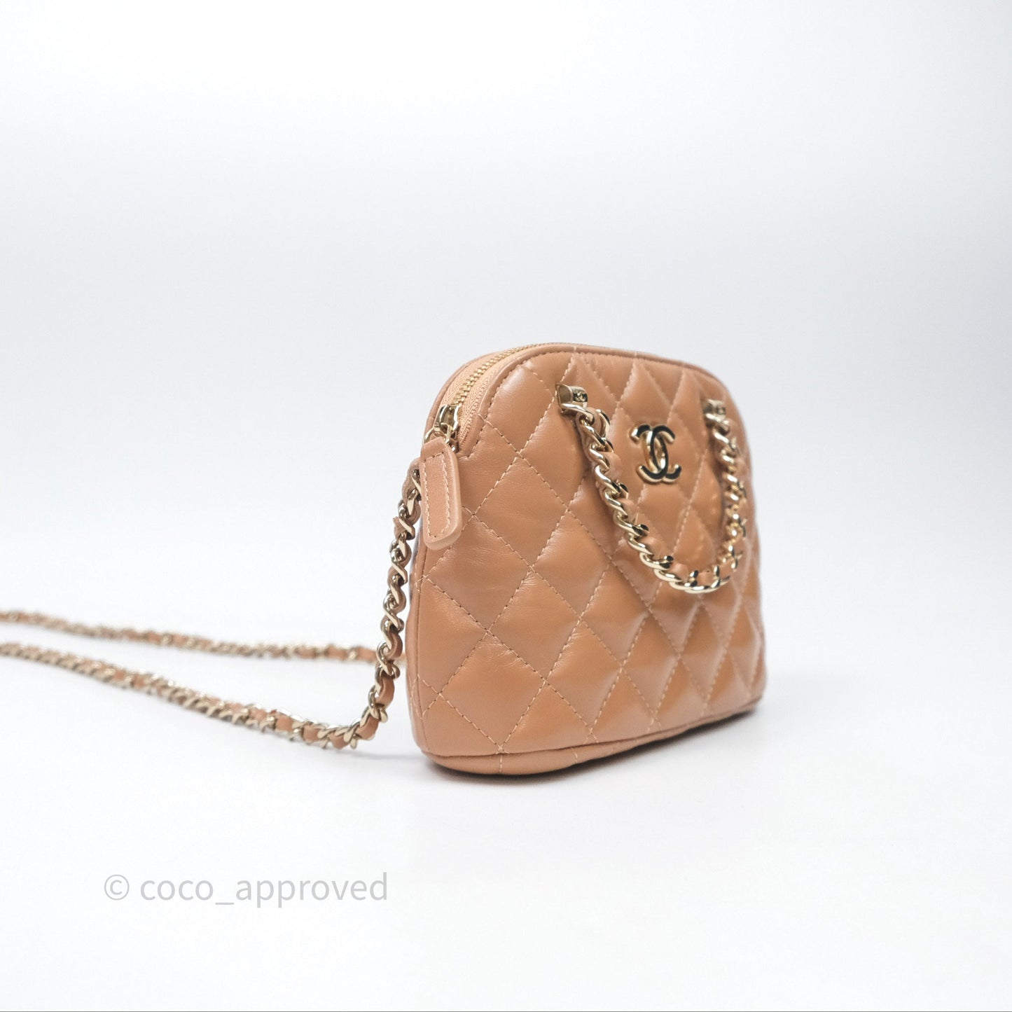 Chanel Mini Handle Clutch with Chain Beige Lambskin Gold Hardware