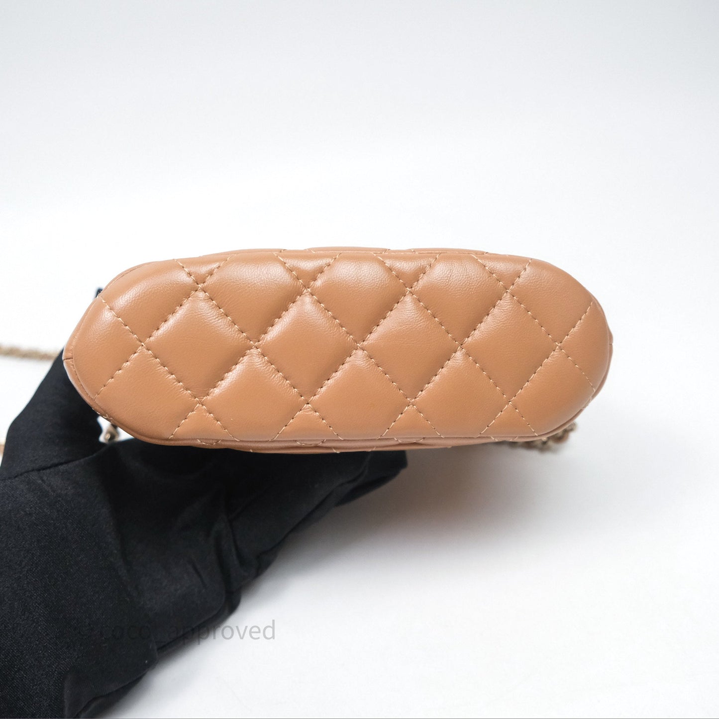 Chanel Mini Handle Clutch with Chain Beige Lambskin Gold Hardware