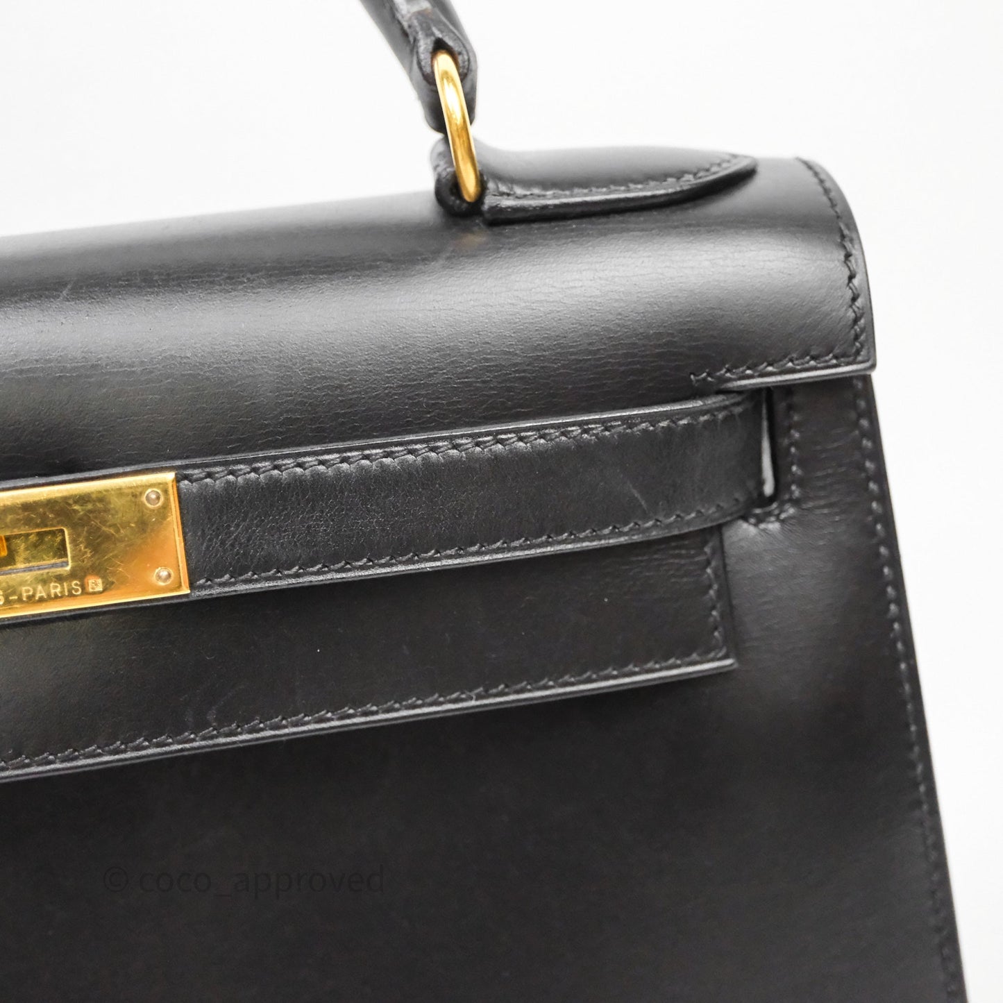 Hermès Vintage Kelly 28 Sellier Black Noir 89 Box Leather Gold Hardware