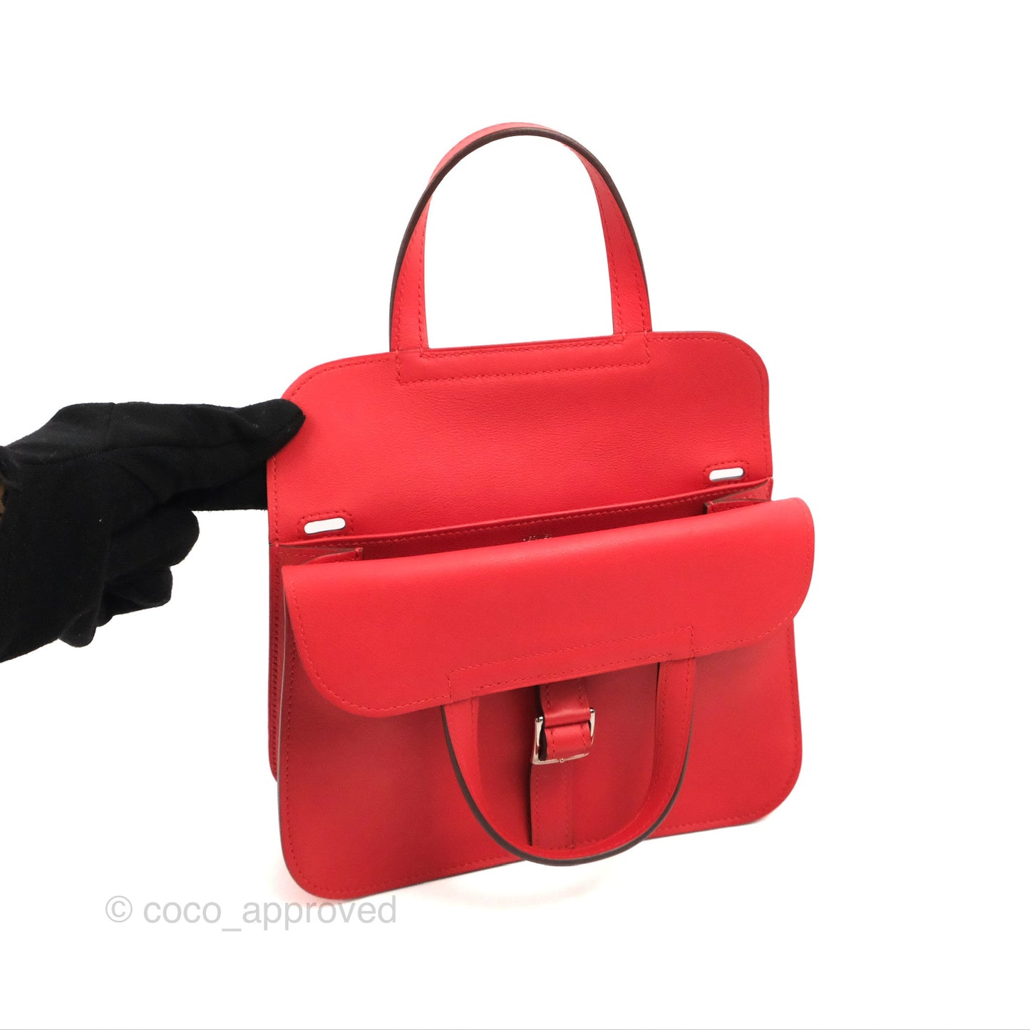 Hermès Halzan 22 Mini Red Swift Palladium Hardware