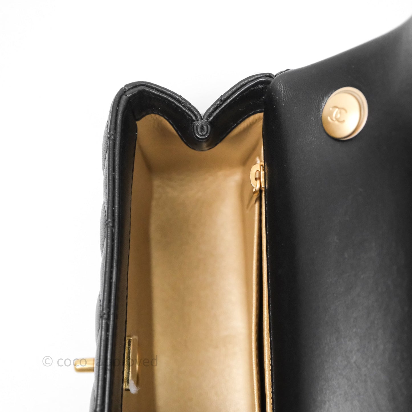 Chanel Mini Rectangular Flap with Camellia Adjustable Chain Black Lambskin Aged Gold Hardware