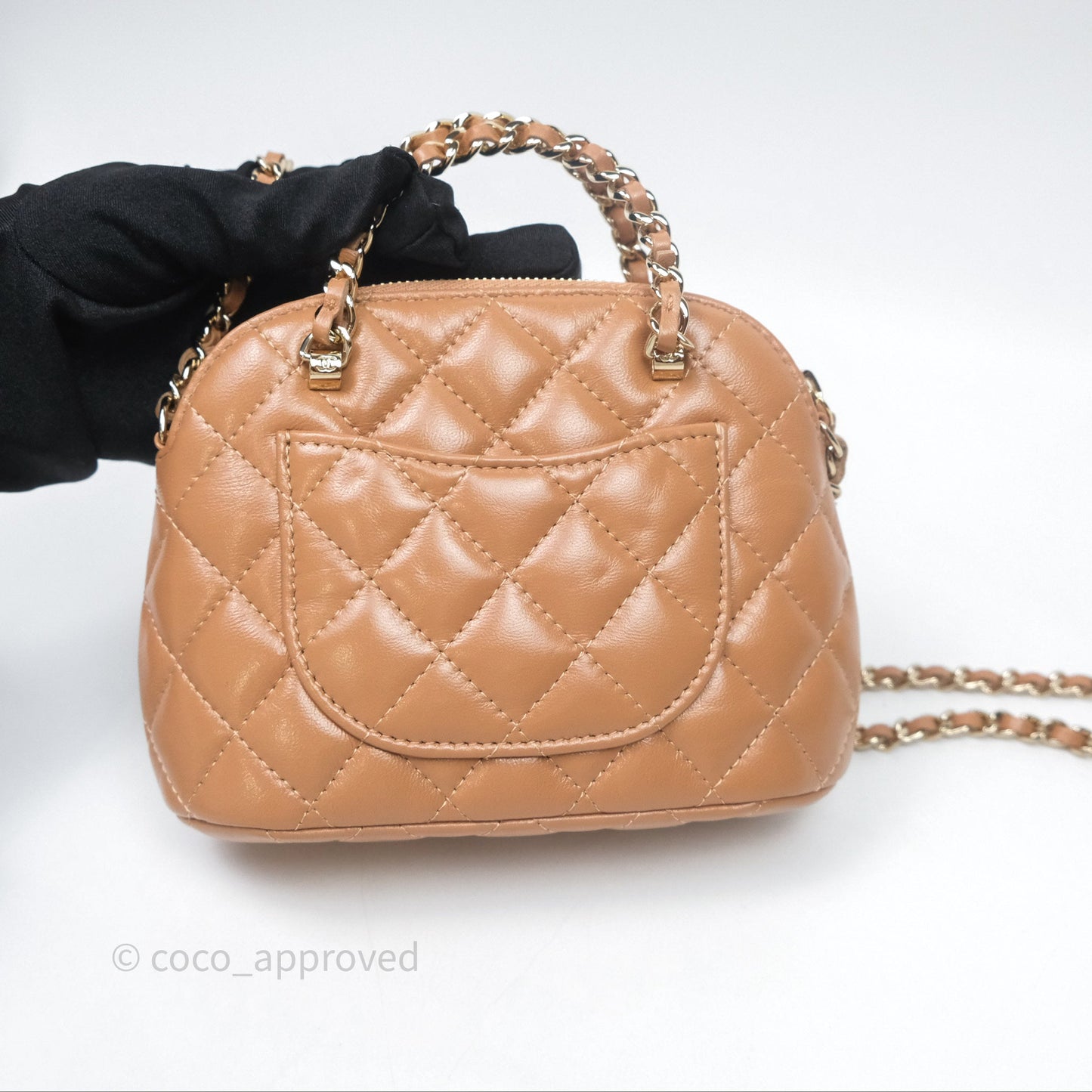 Chanel Mini Handle Clutch with Chain Beige Lambskin Gold Hardware