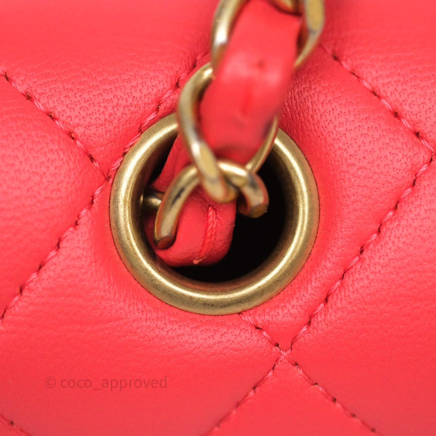 Chanel Mini Rectangular Quilted Red Lambskin Aged Gold Hardware