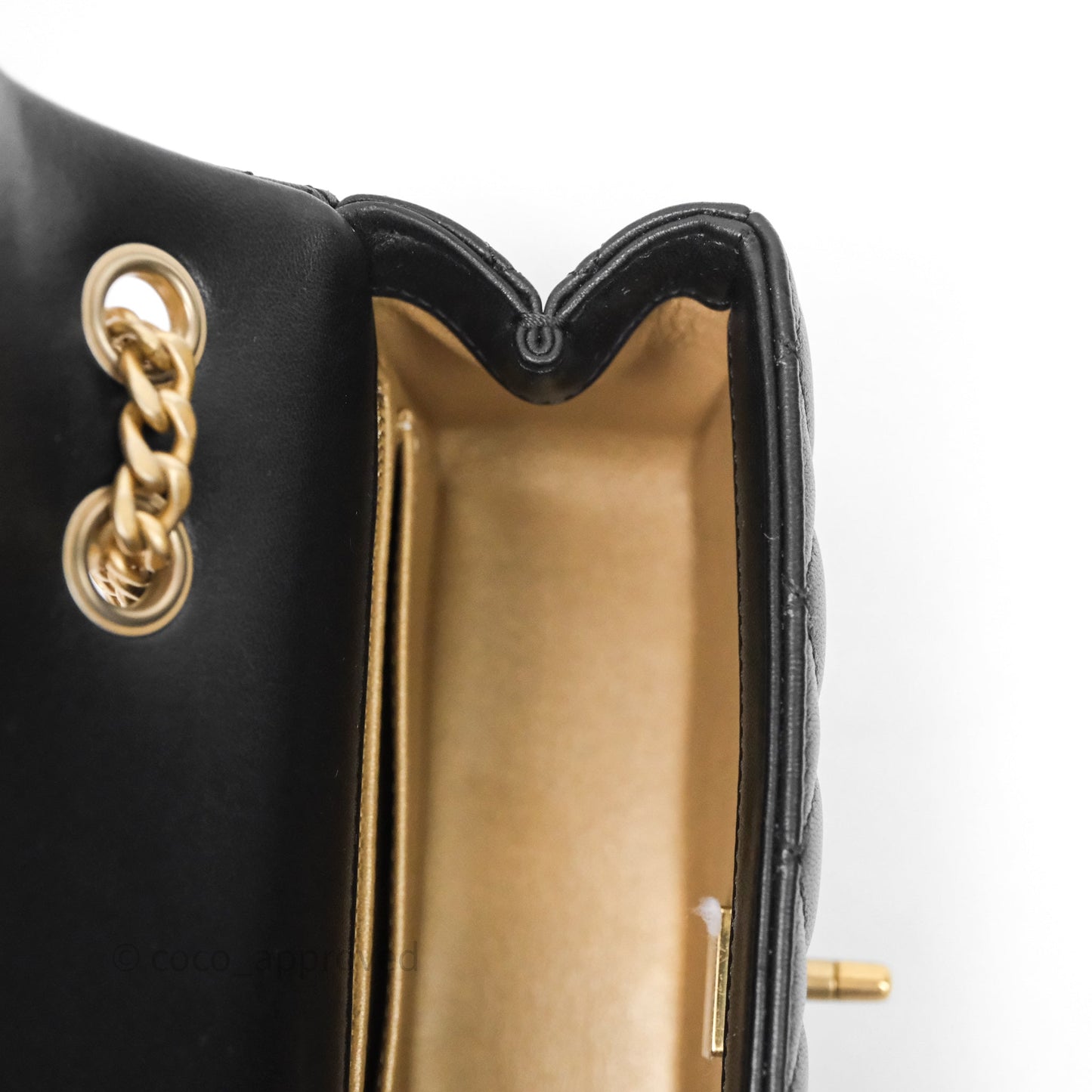 Chanel Mini Rectangular Flap with Camellia Adjustable Chain Black Lambskin Aged Gold Hardware