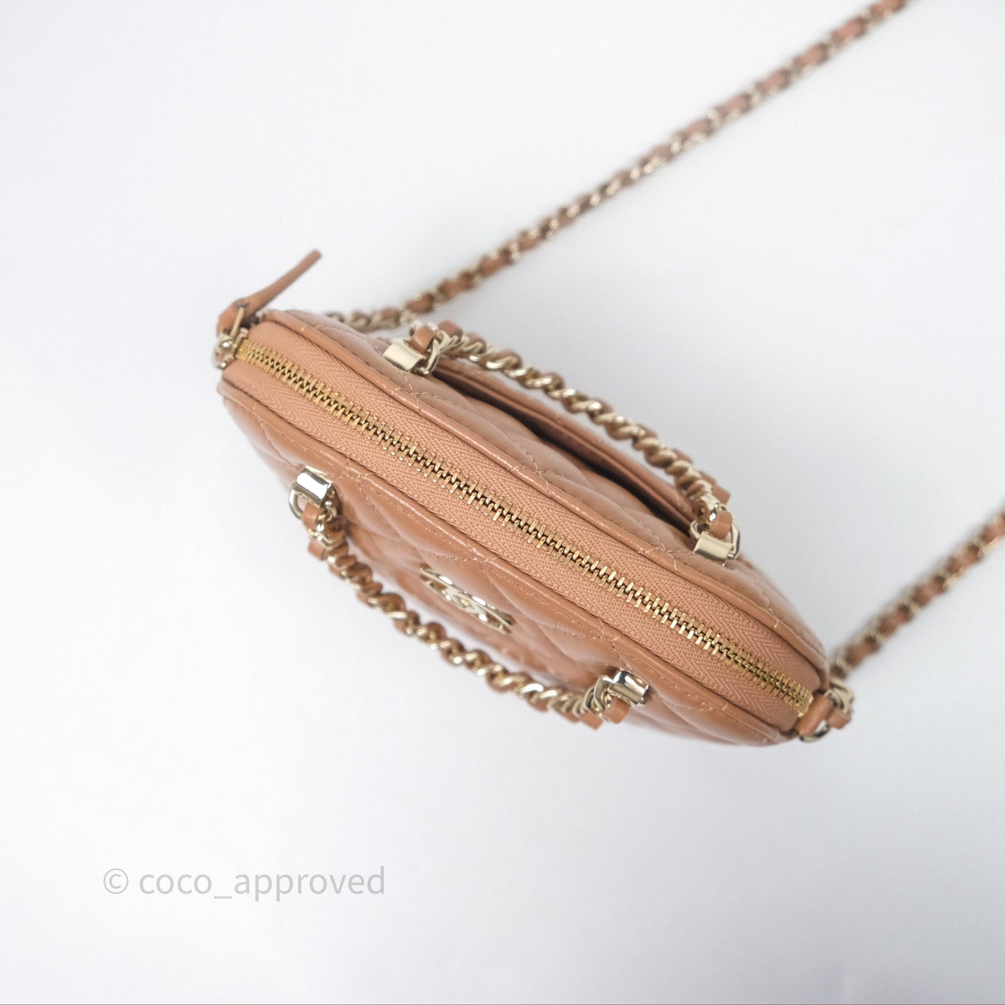 Chanel Mini Handle Clutch with Chain Beige Lambskin Gold Hardware