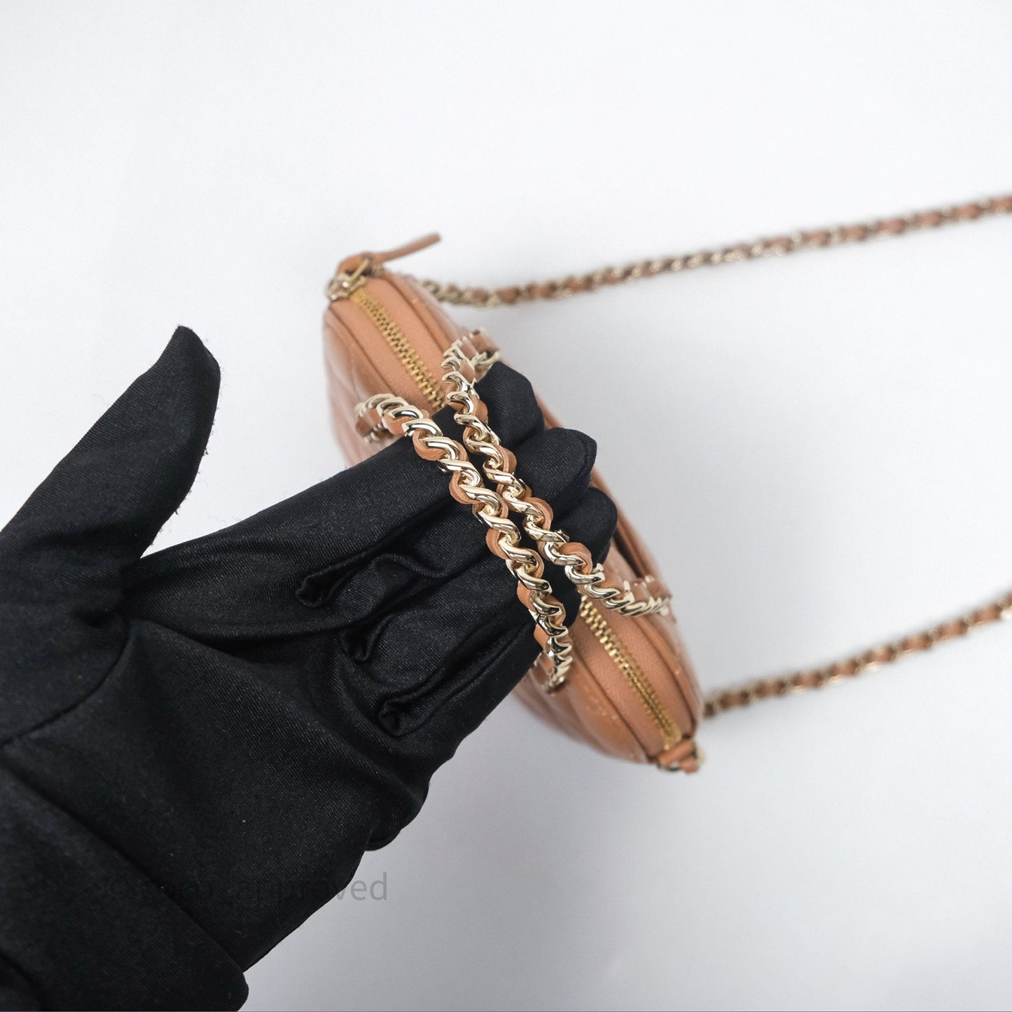 Chanel Mini Handle Clutch with Chain Beige Lambskin Gold Hardware
