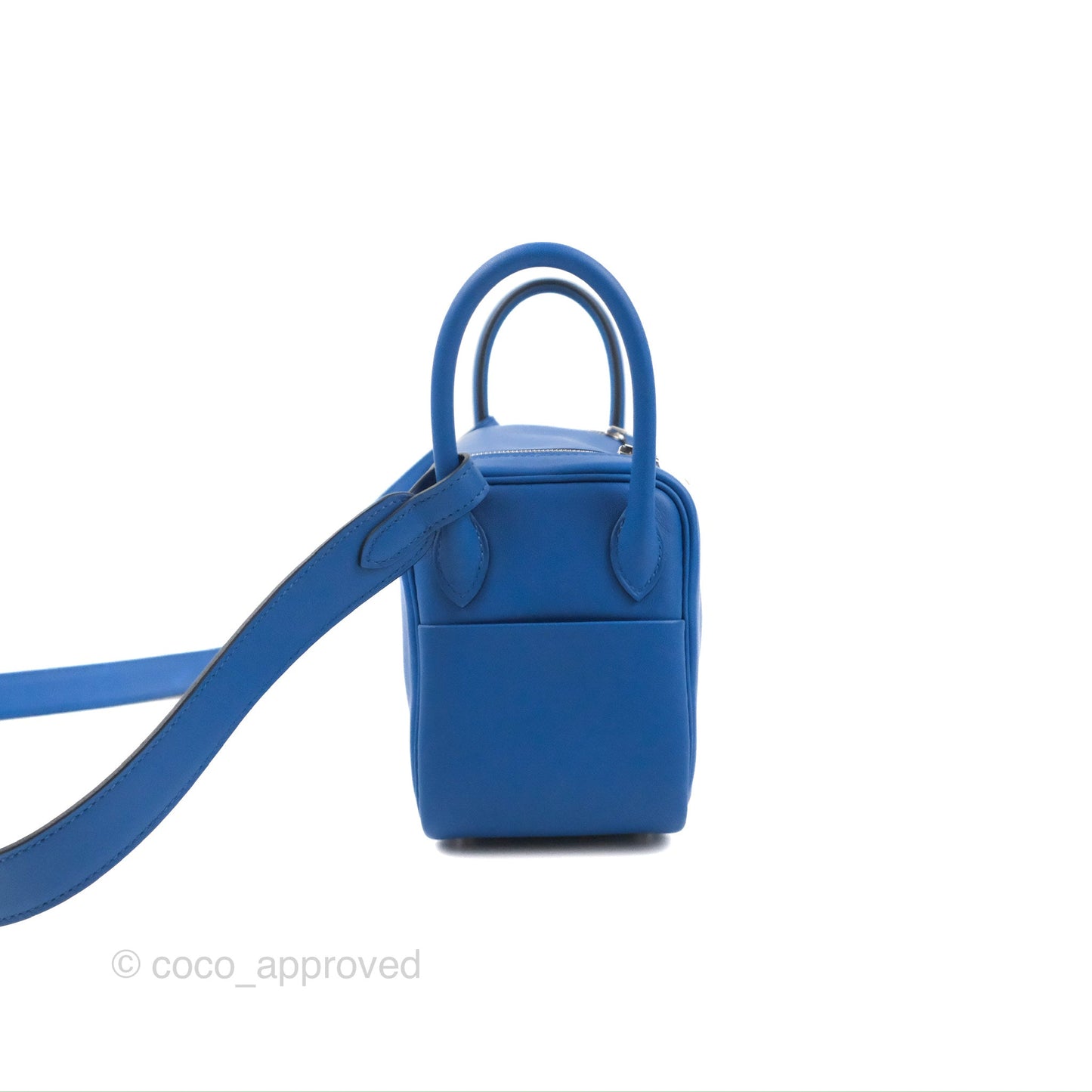 Hermès Mini Lindy 20 Bleu France Swift Palladium Hardware