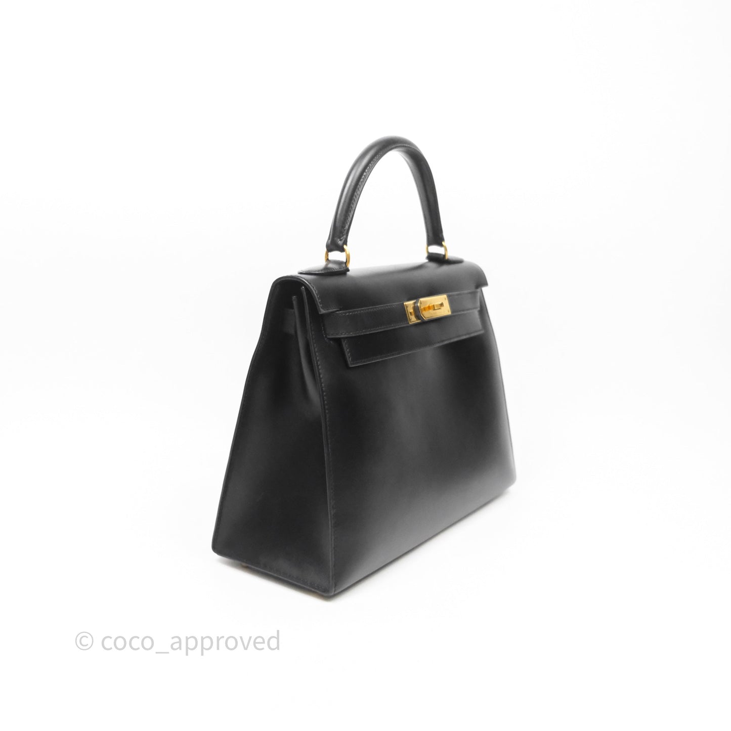 Hermès Vintage Kelly 28 Sellier Black Noir 89 Box Leather Gold Hardware