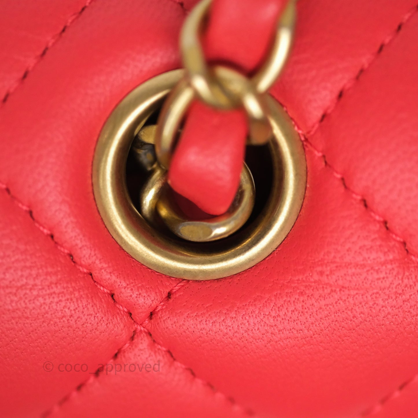 Chanel Mini Rectangular Quilted Red Lambskin Aged Gold Hardware