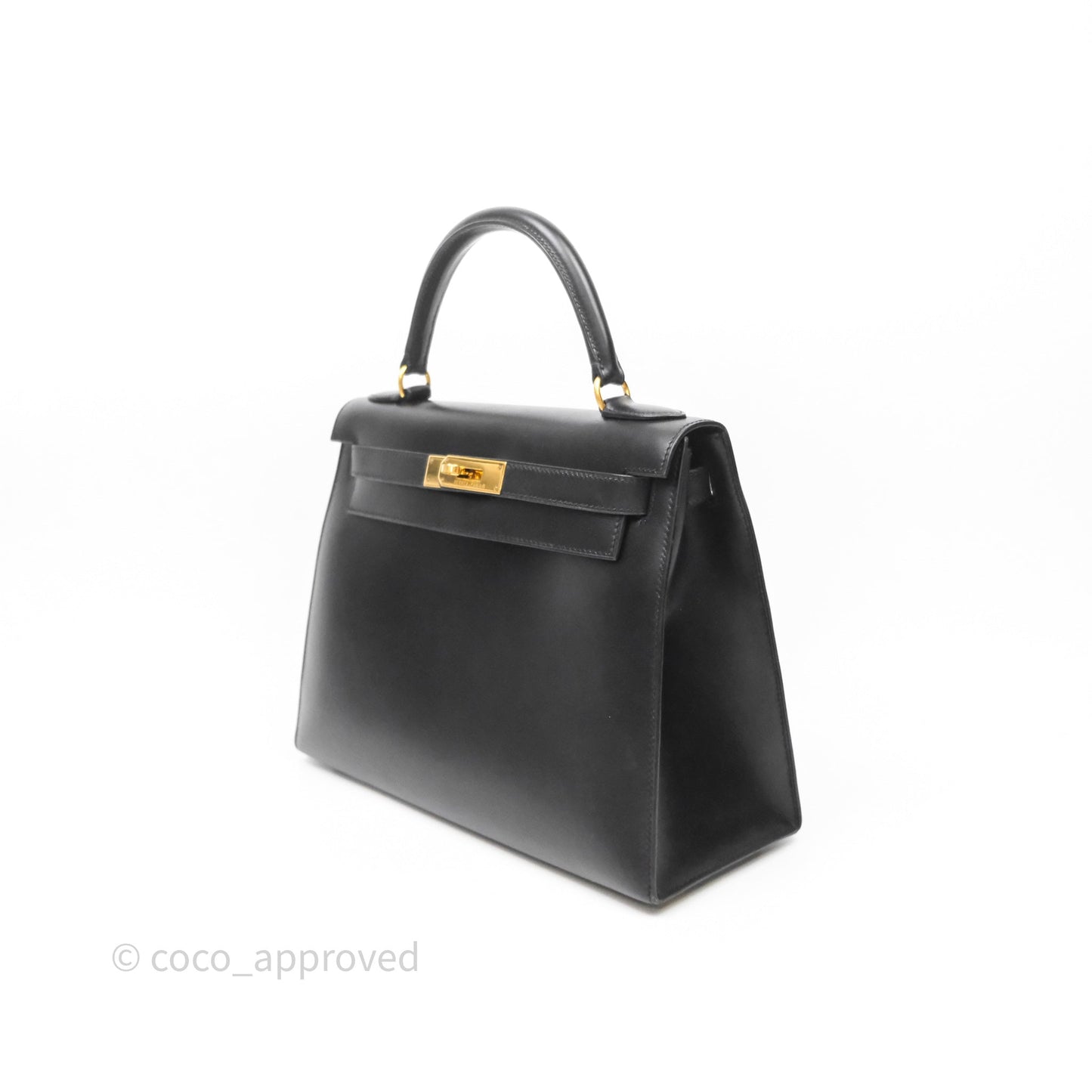 Hermès Vintage Kelly 28 Sellier Black Noir 89 Box Leather Gold Hardware