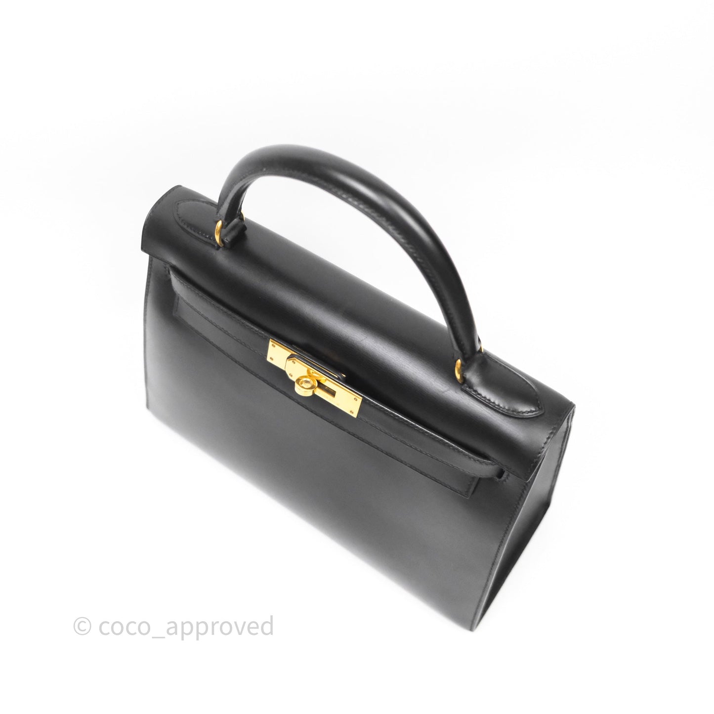 Hermès Vintage Kelly 28 Sellier Black Noir 89 Box Leather Gold Hardware
