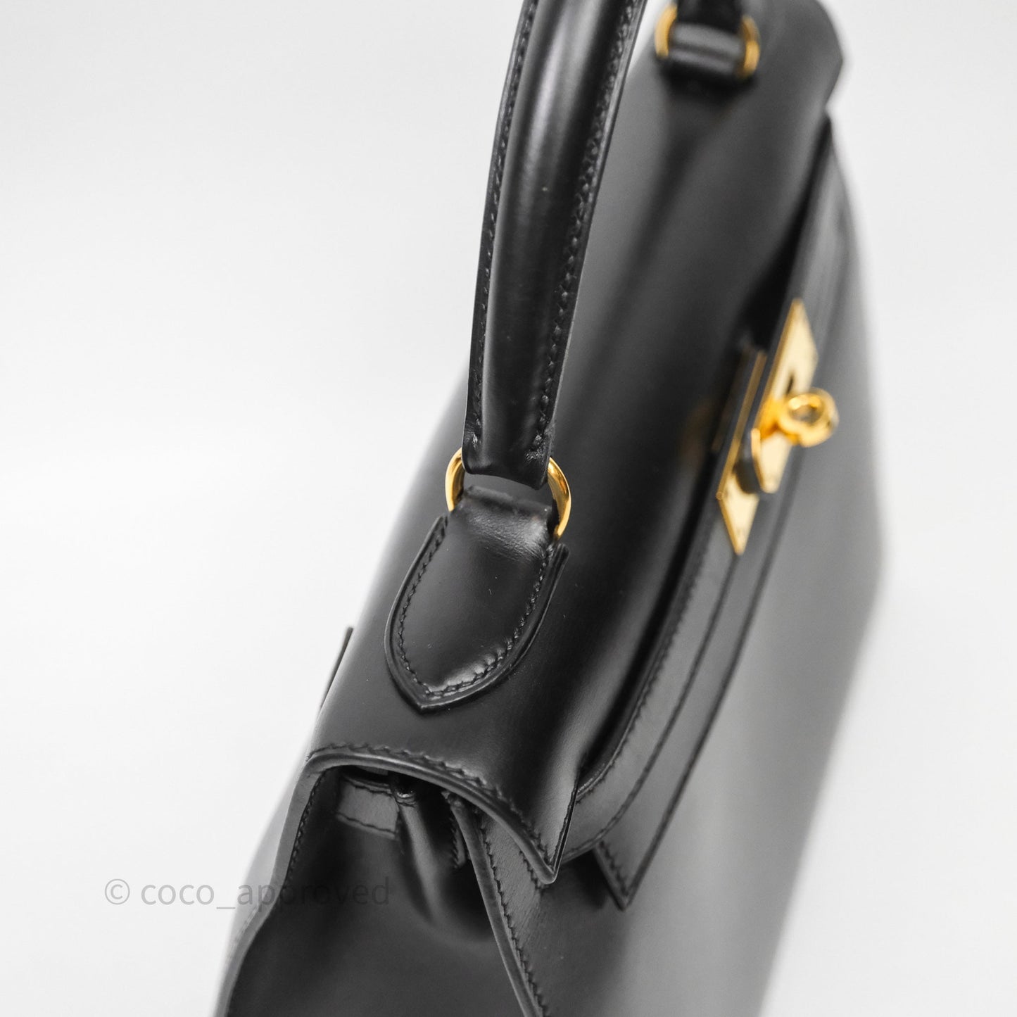 Hermès Vintage Kelly 28 Sellier Black Noir 89 Box Leather Gold Hardware