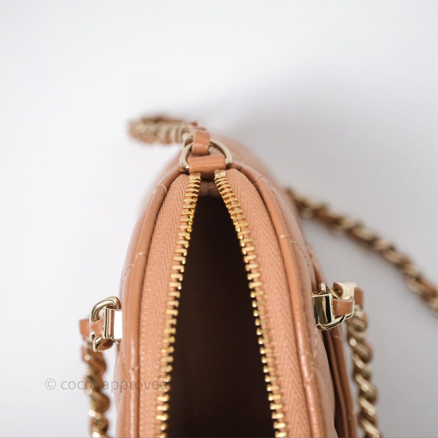 Chanel Mini Handle Clutch with Chain Beige Lambskin Gold Hardware
