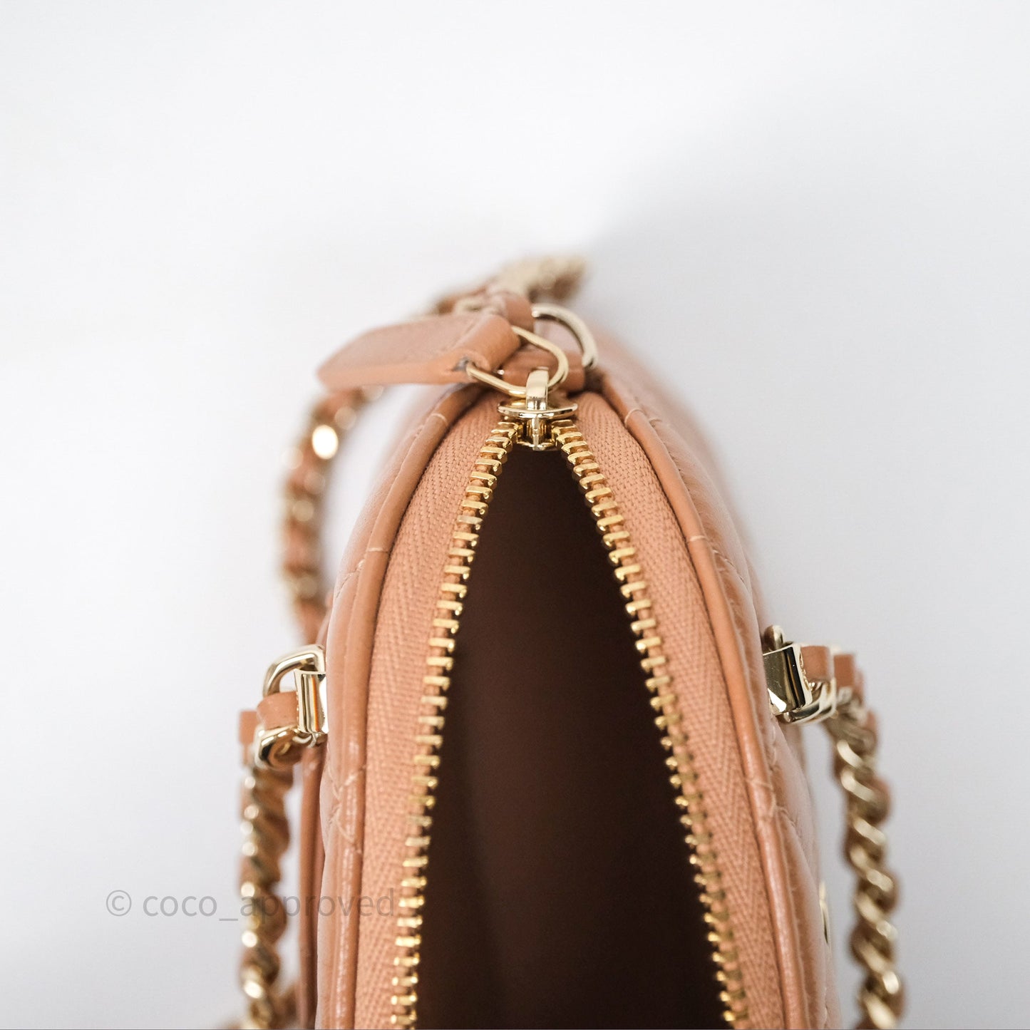 Chanel Mini Handle Clutch with Chain Beige Lambskin Gold Hardware