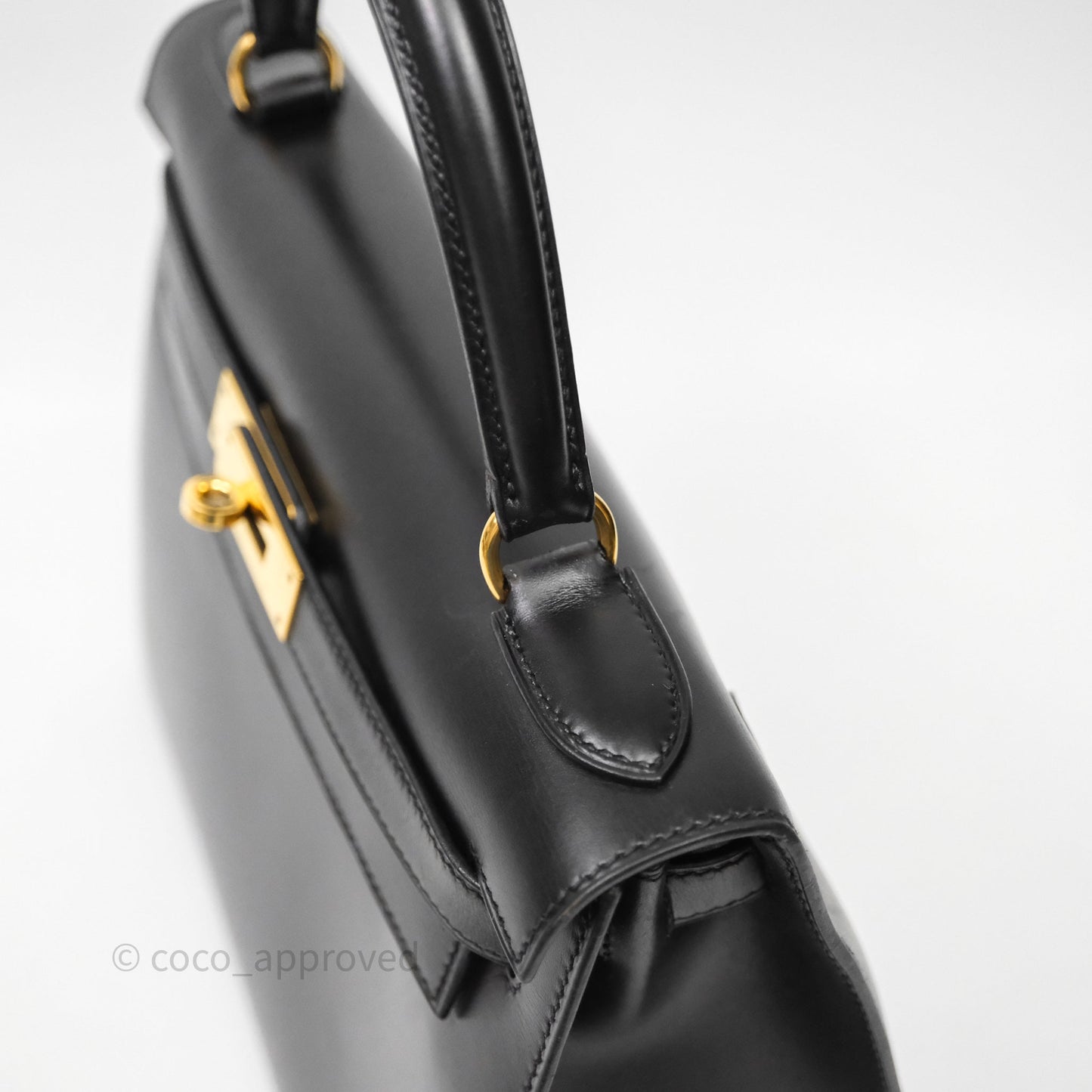 Hermès Vintage Kelly 28 Sellier Black Noir 89 Box Leather Gold Hardware