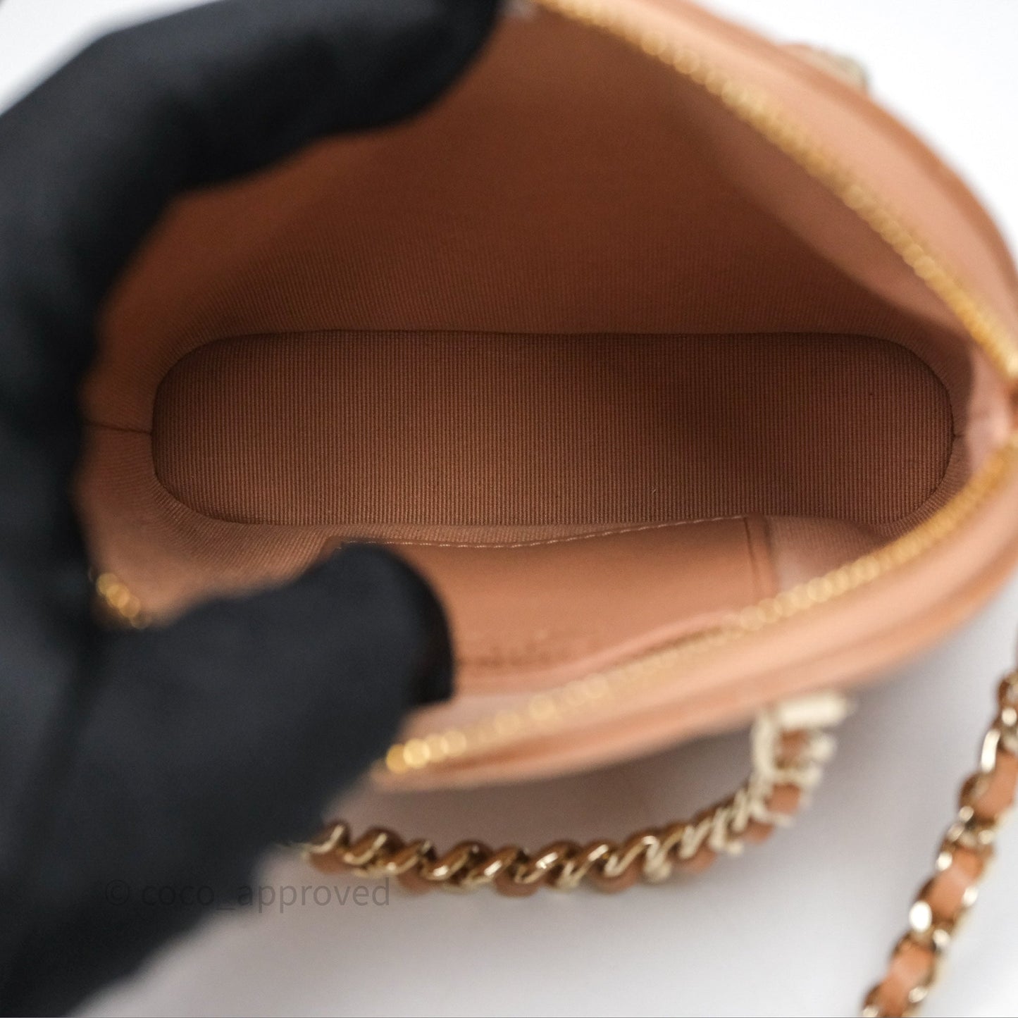 Chanel Mini Handle Clutch with Chain Beige Lambskin Gold Hardware