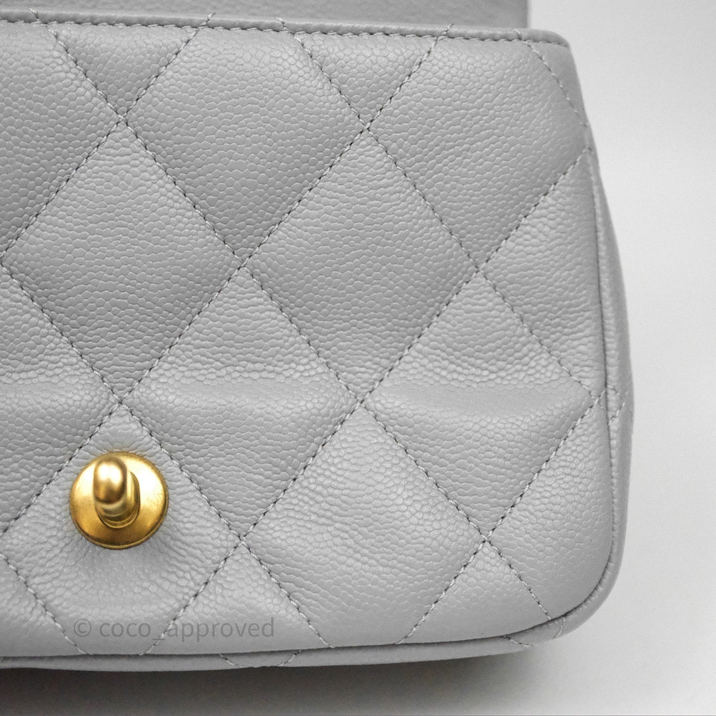 Chanel Mini Flap Bag Heart Adjustable Chain Grey Caviar Aged Gold Hardware