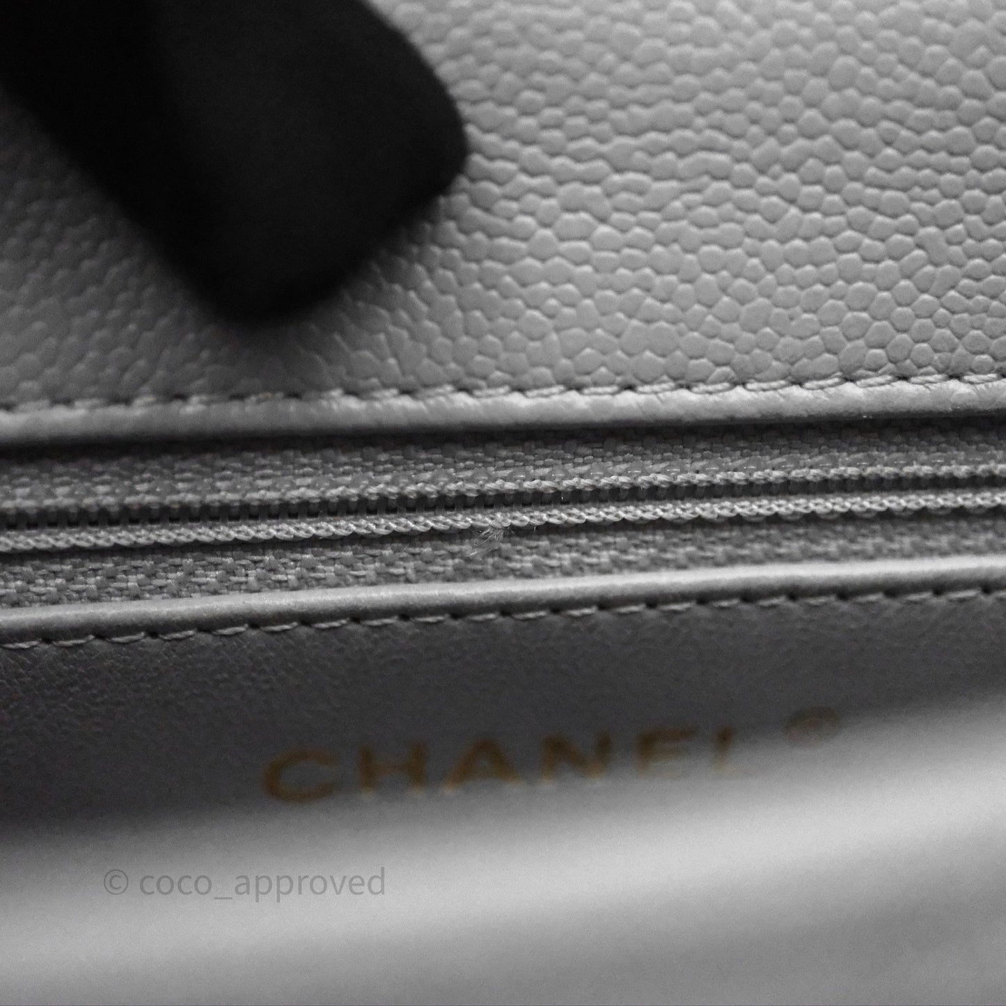 Chanel Mini Flap Bag Heart Adjustable Chain Grey Caviar Aged Gold Hardware