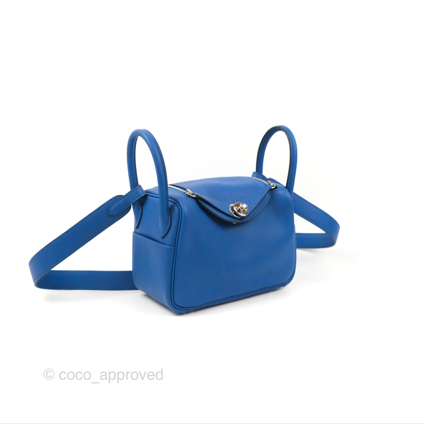 Hermès Mini Lindy 20 Bleu France Swift Palladium Hardware