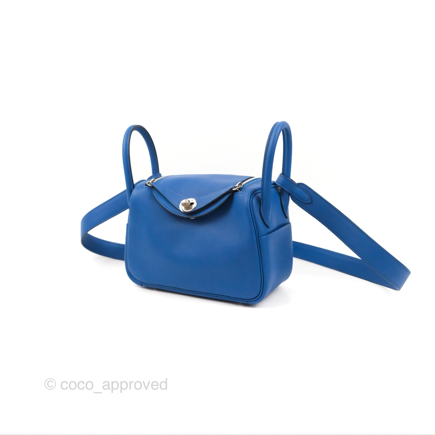 Hermès Mini Lindy 20 Bleu France Swift Palladium Hardware